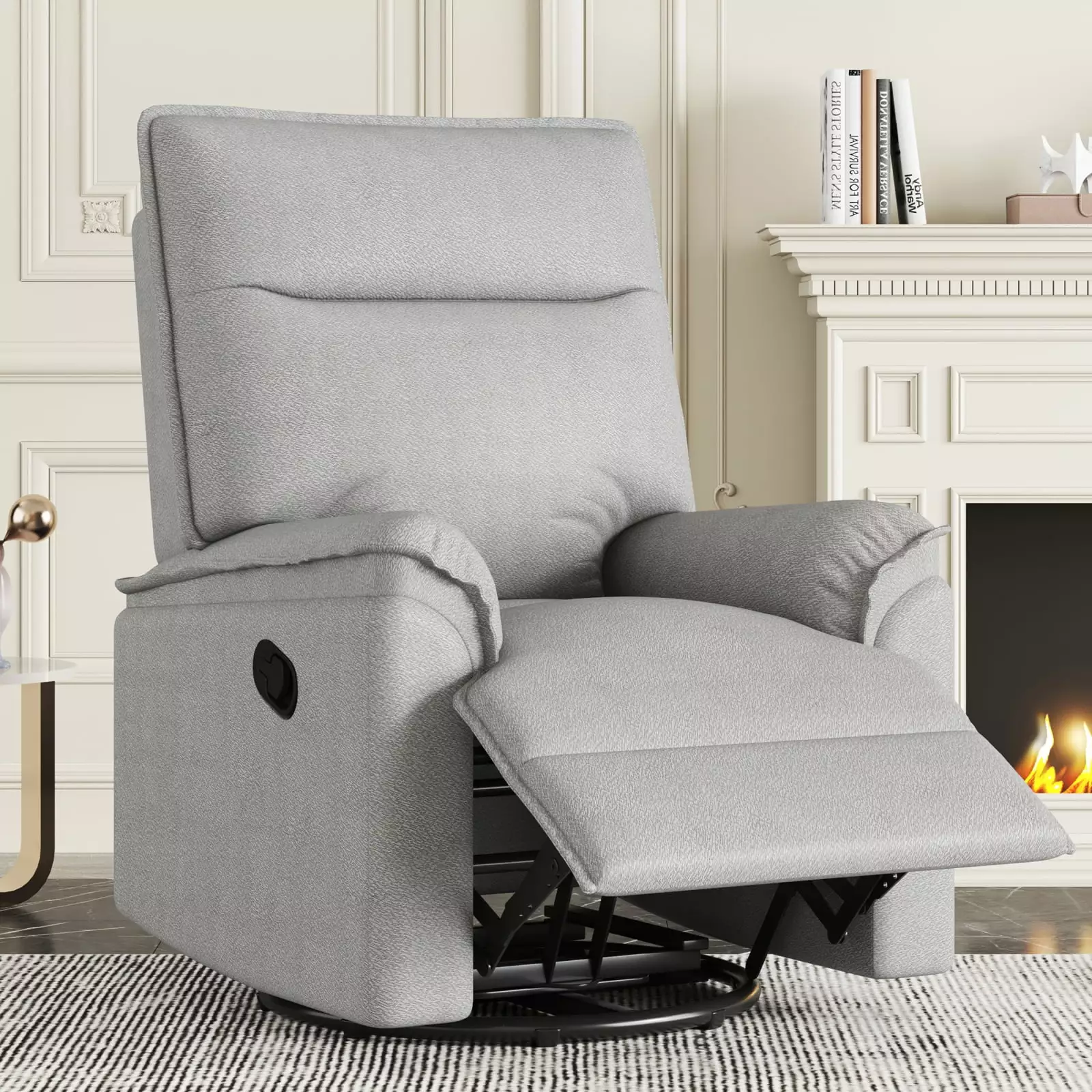Grey Linen Manual Recliner Rocking and Swivel Capabilities 264 lbs Capacity LMing