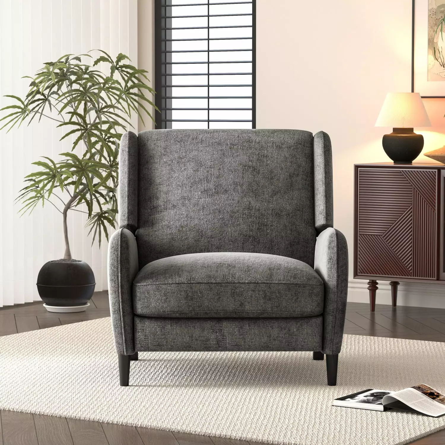Miekor Furniture Oversized Textured Fabric Pushback Recliner Gray and Dark Brown