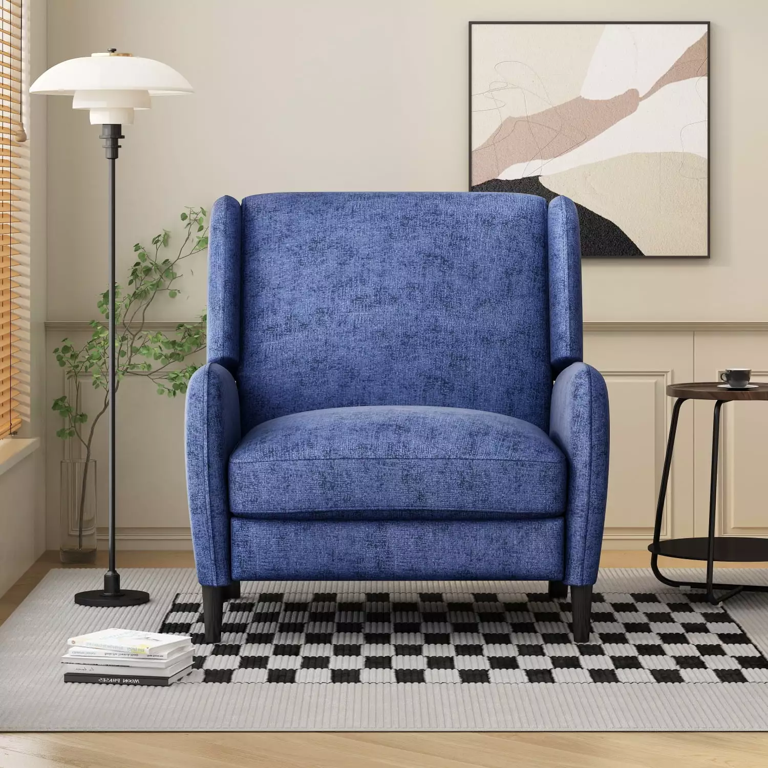 Miekor Furniture Oversized Textured Fabric Pushback Recliner Navy Blue and Dark Brown