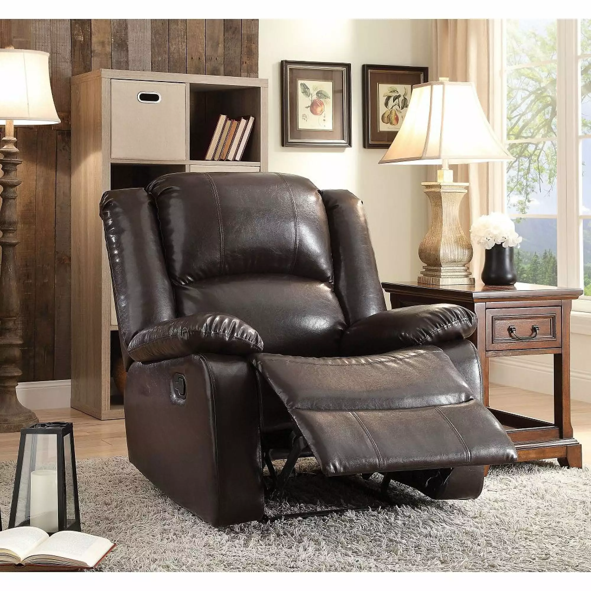 Miekor Furniture Vita Motion Recliner Espresso PU Leather Living Room Chair