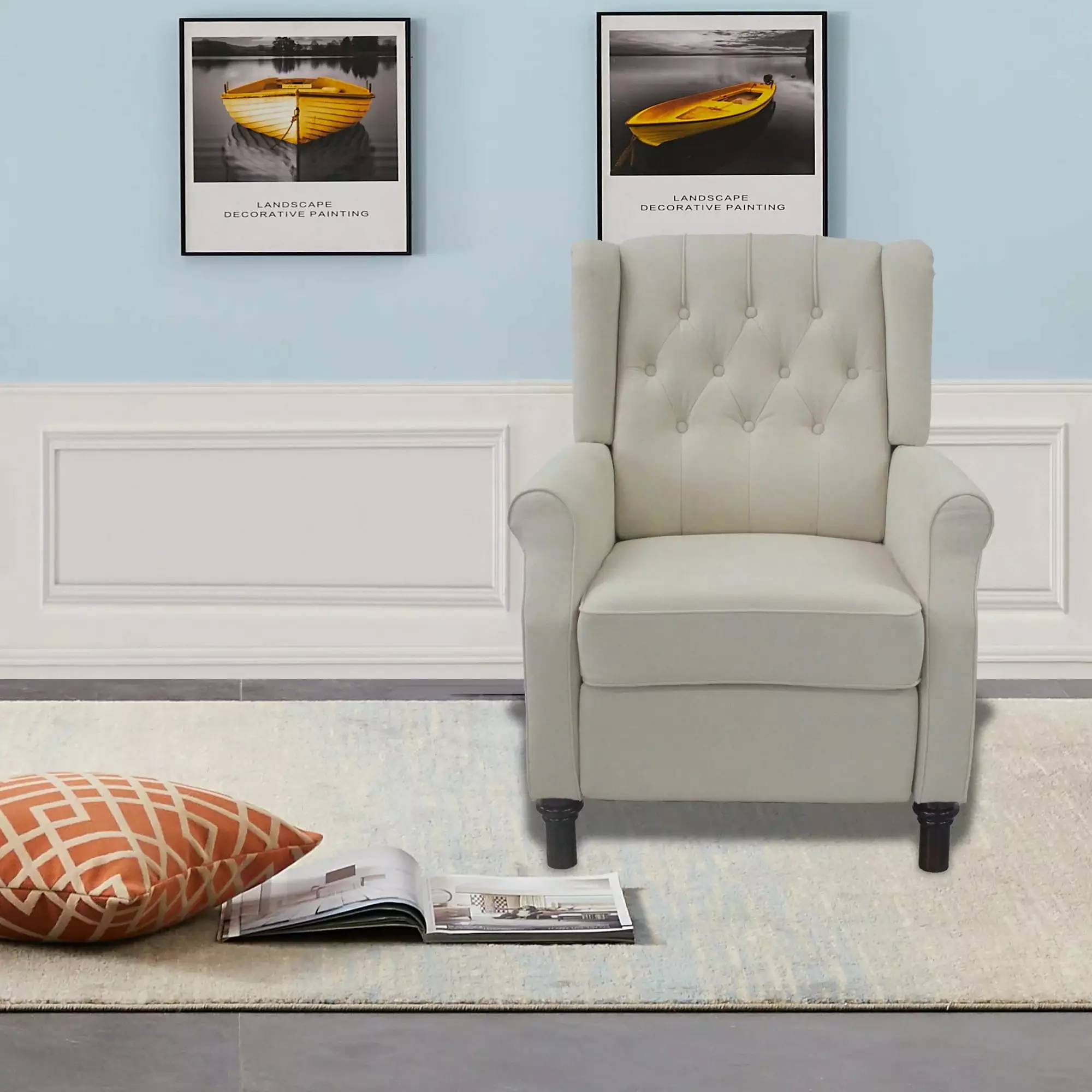Modern Beige Fabric Recliner Sofa Adjustable Back Living Room