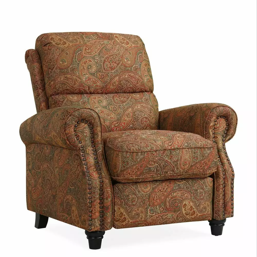 ProLounger Pushback Recliner Nailhead Trim Burgundy Paisley Design