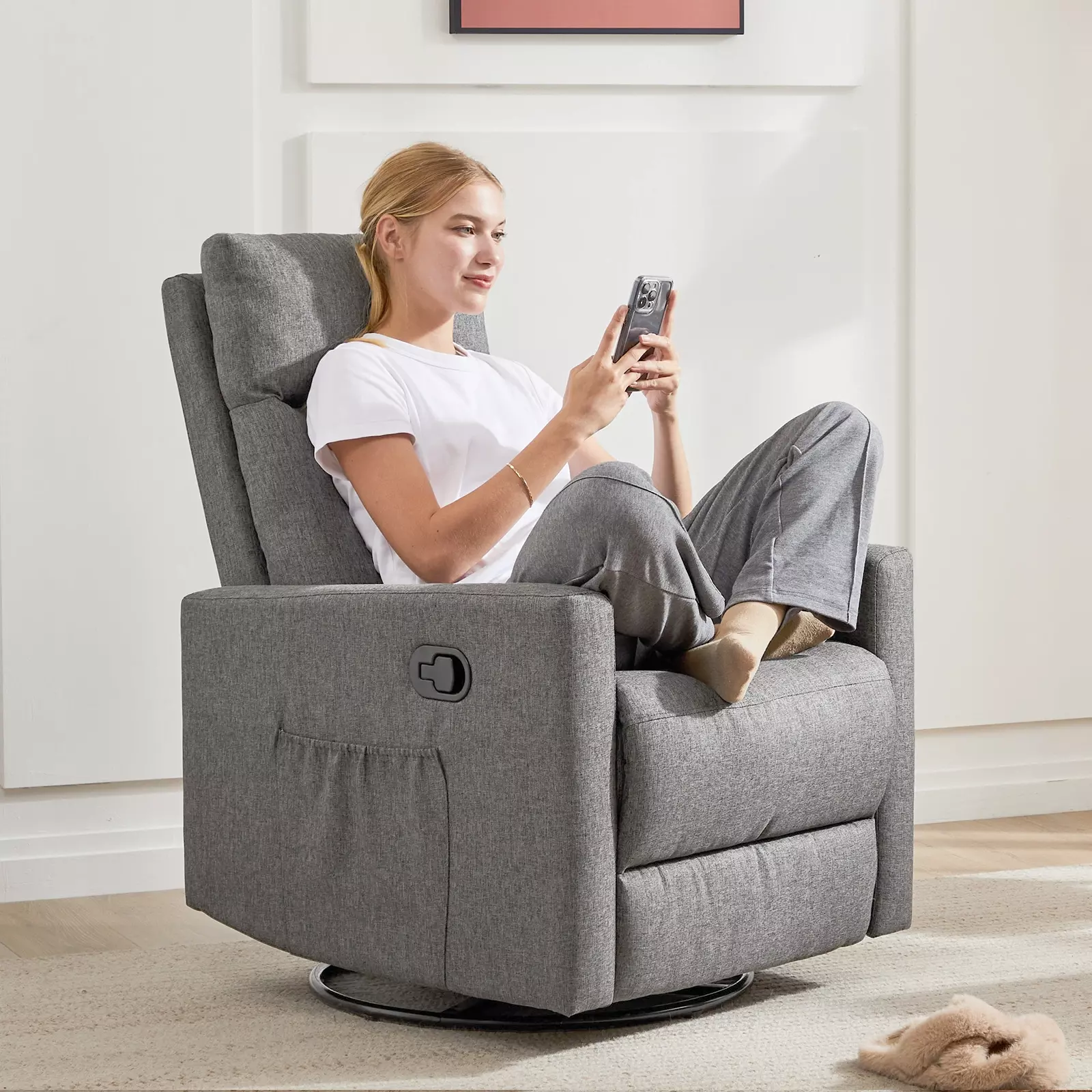 Manual Recliner Chair Winback Single Sofa Grey - Comfortable Lounge Chair Yeah Depot