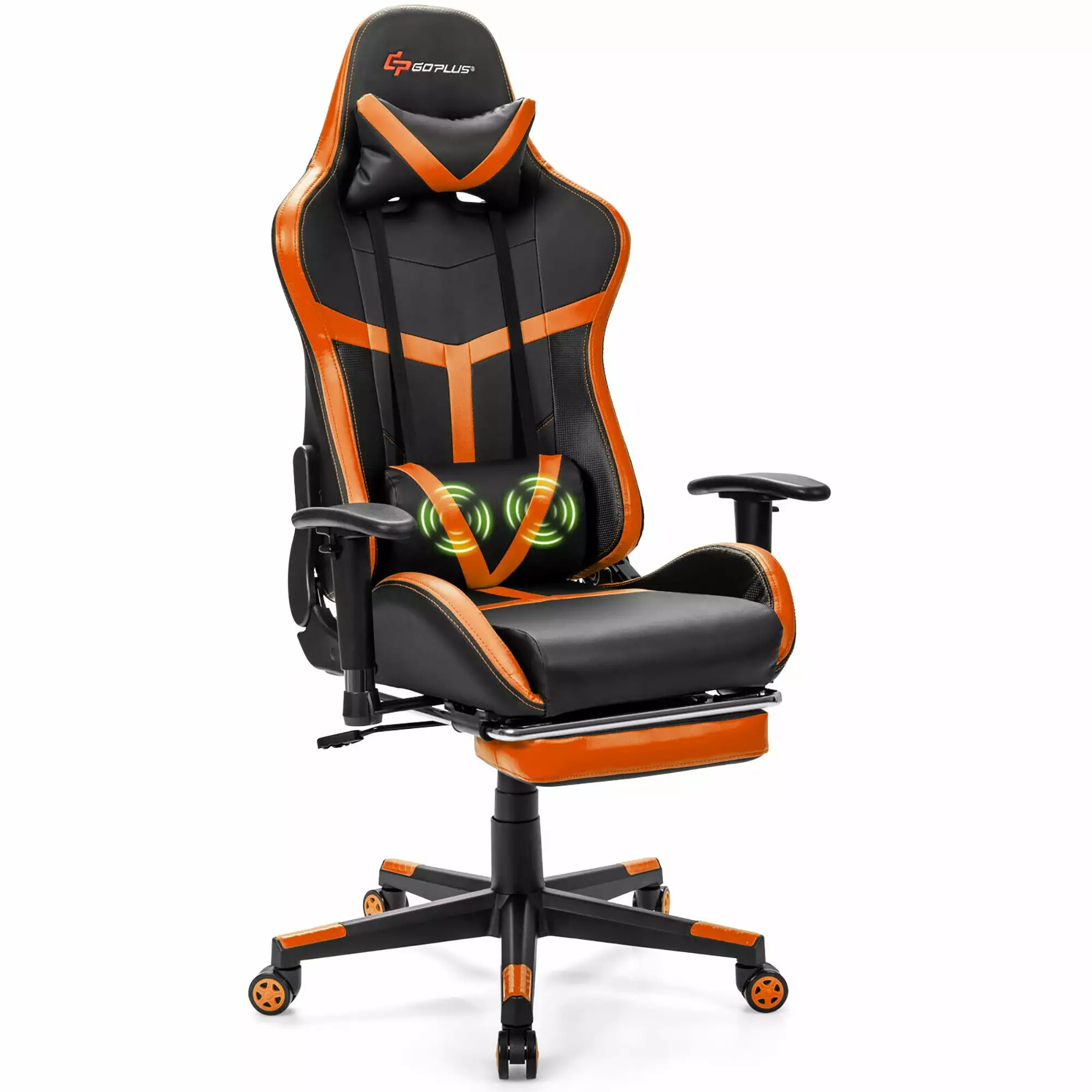 Goplus Massage Gaming Chair Reclining Racing Chair Lumbar Support Footrest Orange Costway