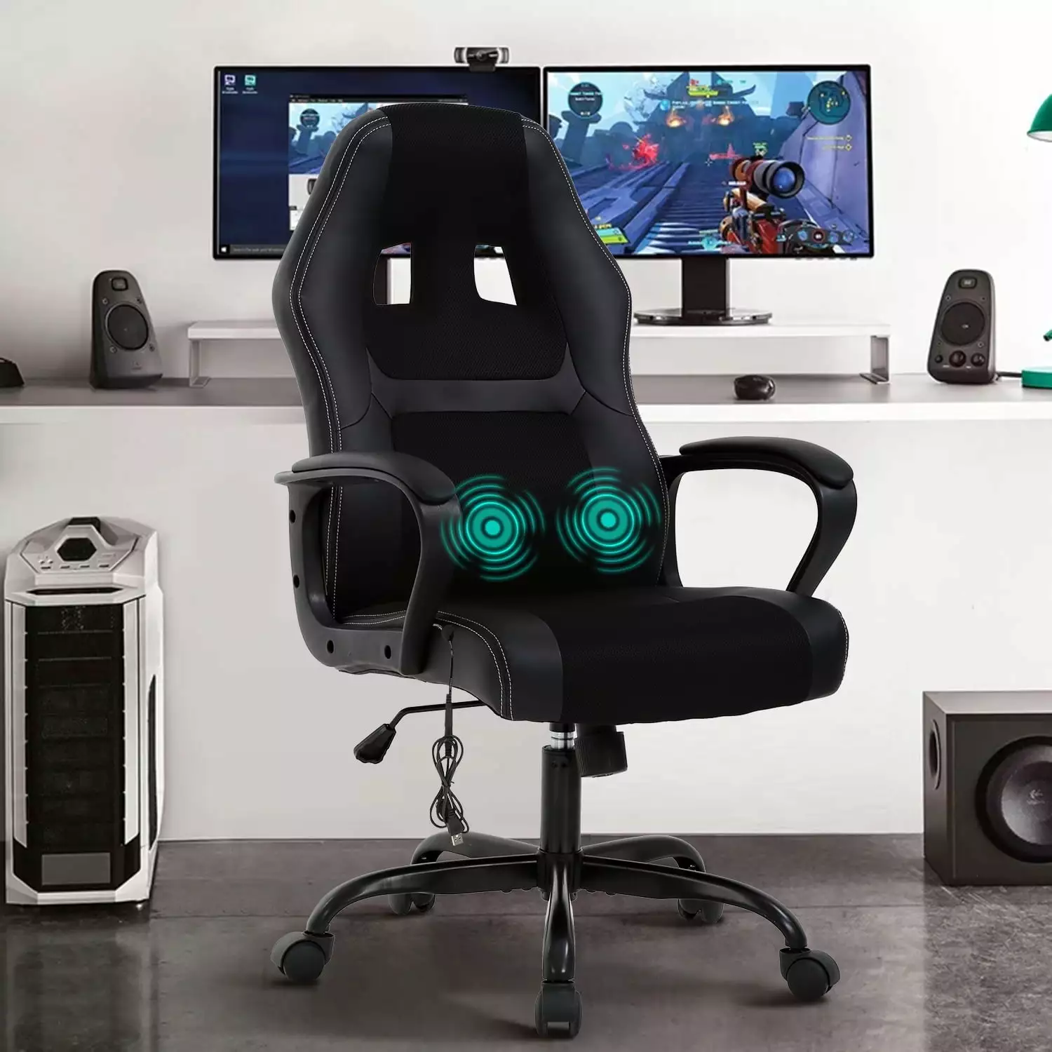 Massage Office Chair Adjustable Leather Gaming Chair Lumbar Support Suitable Adults Teenagers Black FHWMYM114