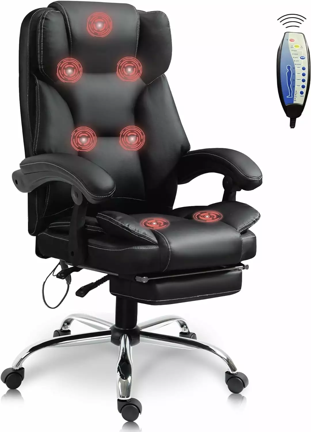 Massage Office Chair Footrest - Ergonomic Home Computer Desk Leather Chair - Adjustable Height Reclining Swivel Chair - Bl...