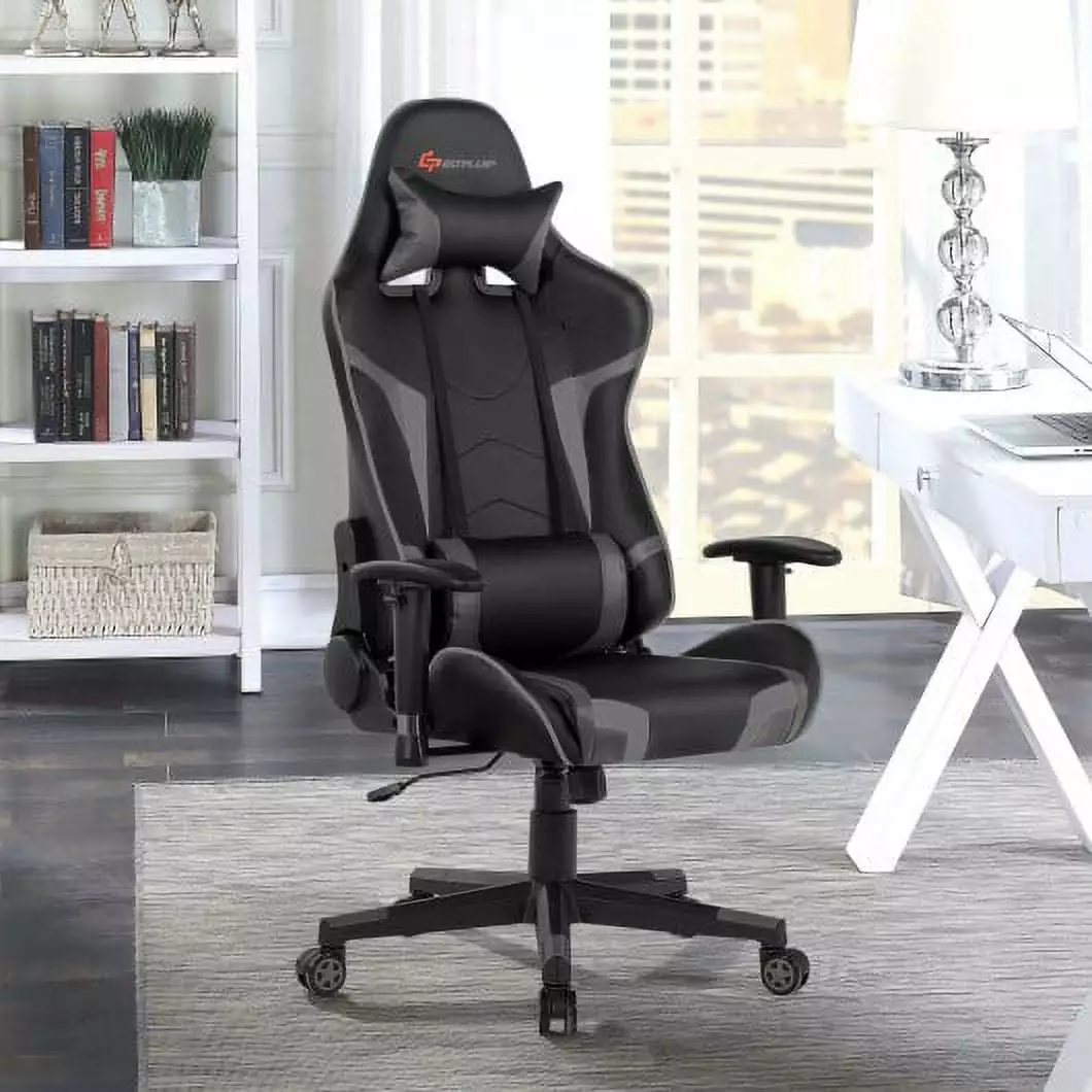 Reclining Swivel Massage Gaming Chair Lumbar Support Gray - Ergonomic Computer Chair Adults Generic