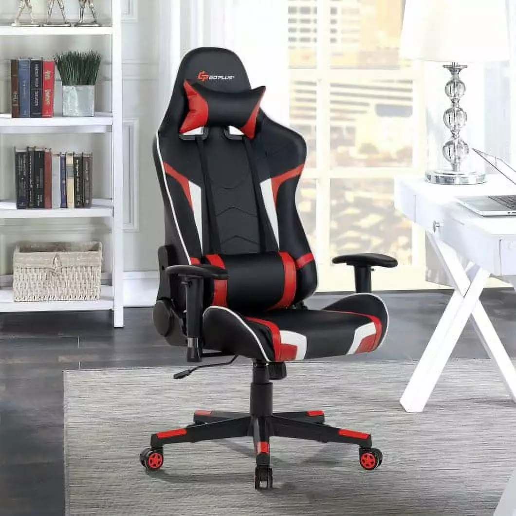 Reclining Swivel Massage Gaming Chair Lumbar Support Red - Ergonomic Computer Chair Adults Generic