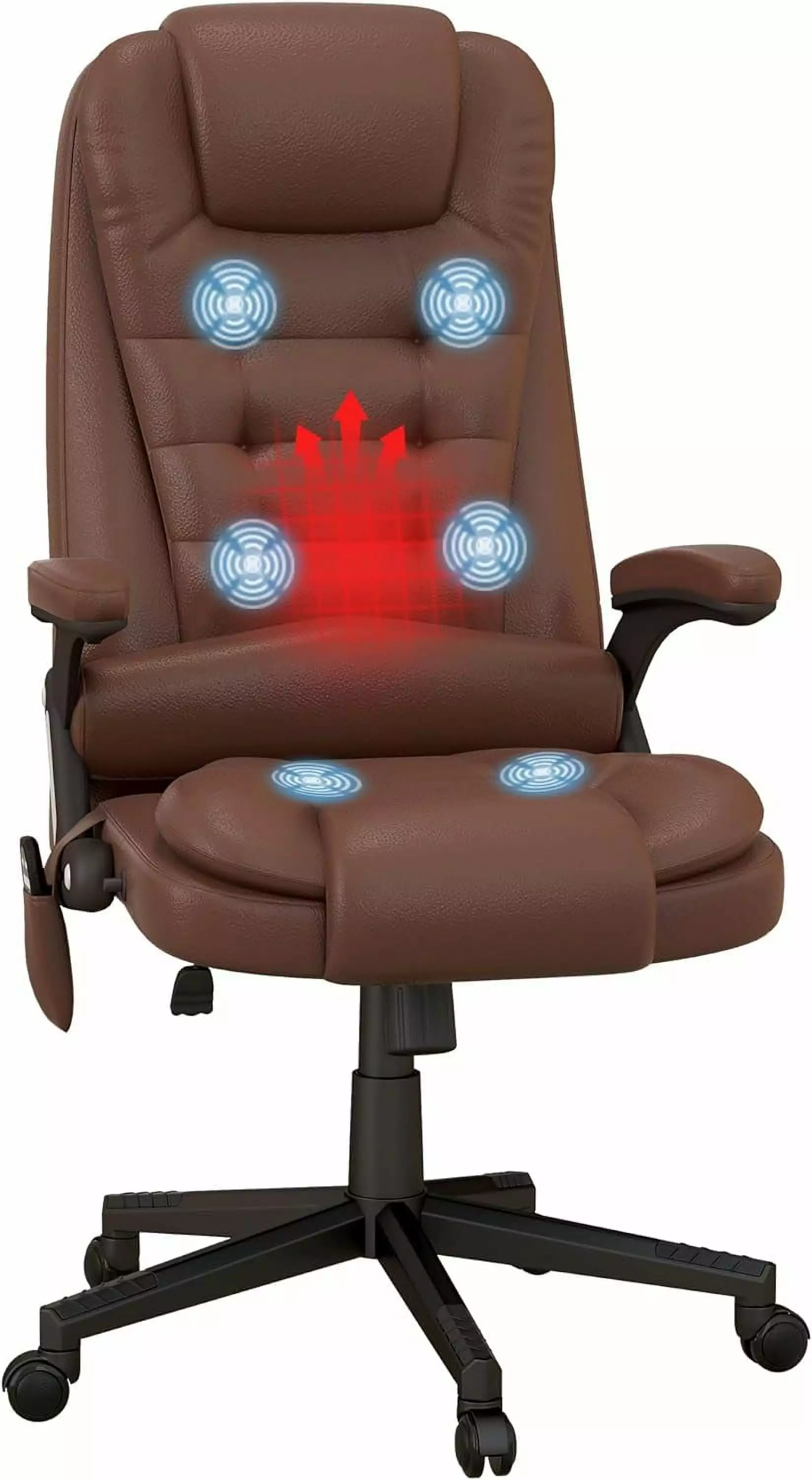 Brown High Back Vibration Massage Office Chair Heated Reclining and Remote Control - PU Leather Homezy
