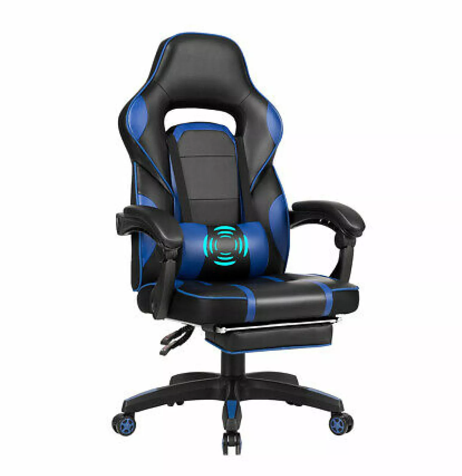WANCQ Massage Gaming Chair Recliner Racing Office Chair Footrest Lumbar Support Blue