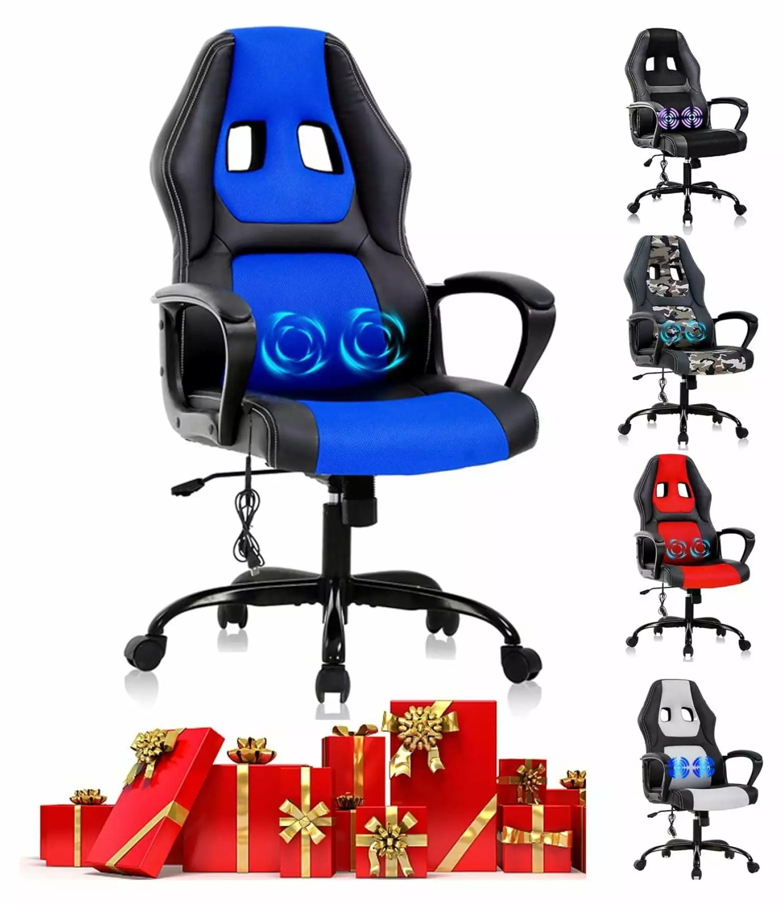 PC Gaming Chair Massage Office Chair Ergonomic Desk Chair Adjustable PU Leather Racing Chair Lumbar Support Armrest High B...