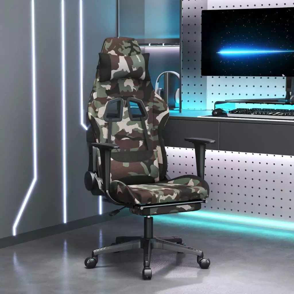 Adjustable Massage Gaming Chair Footrest Ergonomic Design Camouflage Fabric Gamers and Home Office Use funchic
