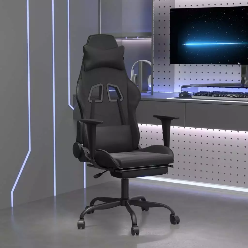 Ergonomic Massage Gaming Chair Footrest - Black Faux Leather Adjustable Recline Home Office funchic