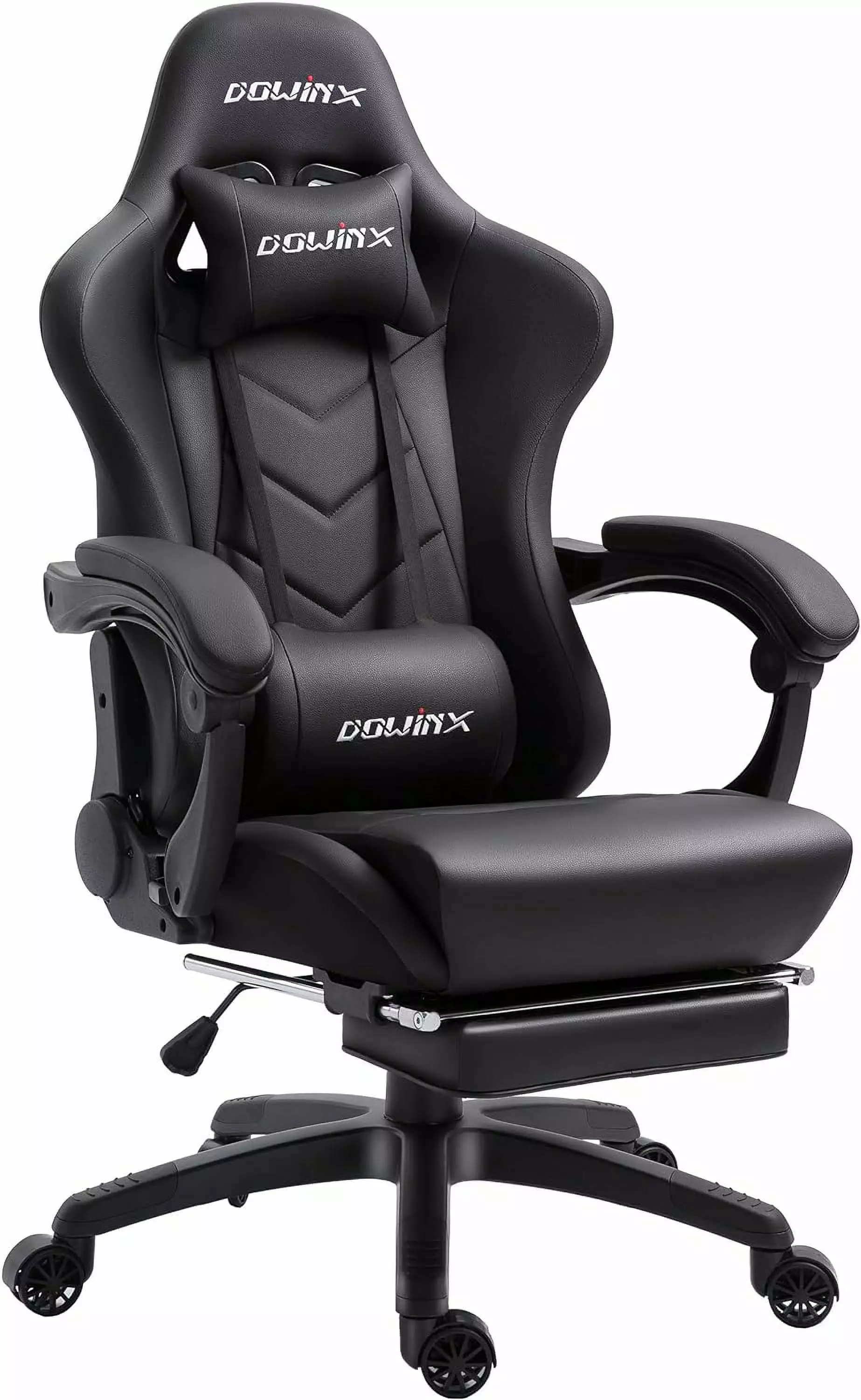 Gaming Chair Ergonomic Office Recliner Massage Lumbar Support Racing Style PU Leather Chair Black LHY
