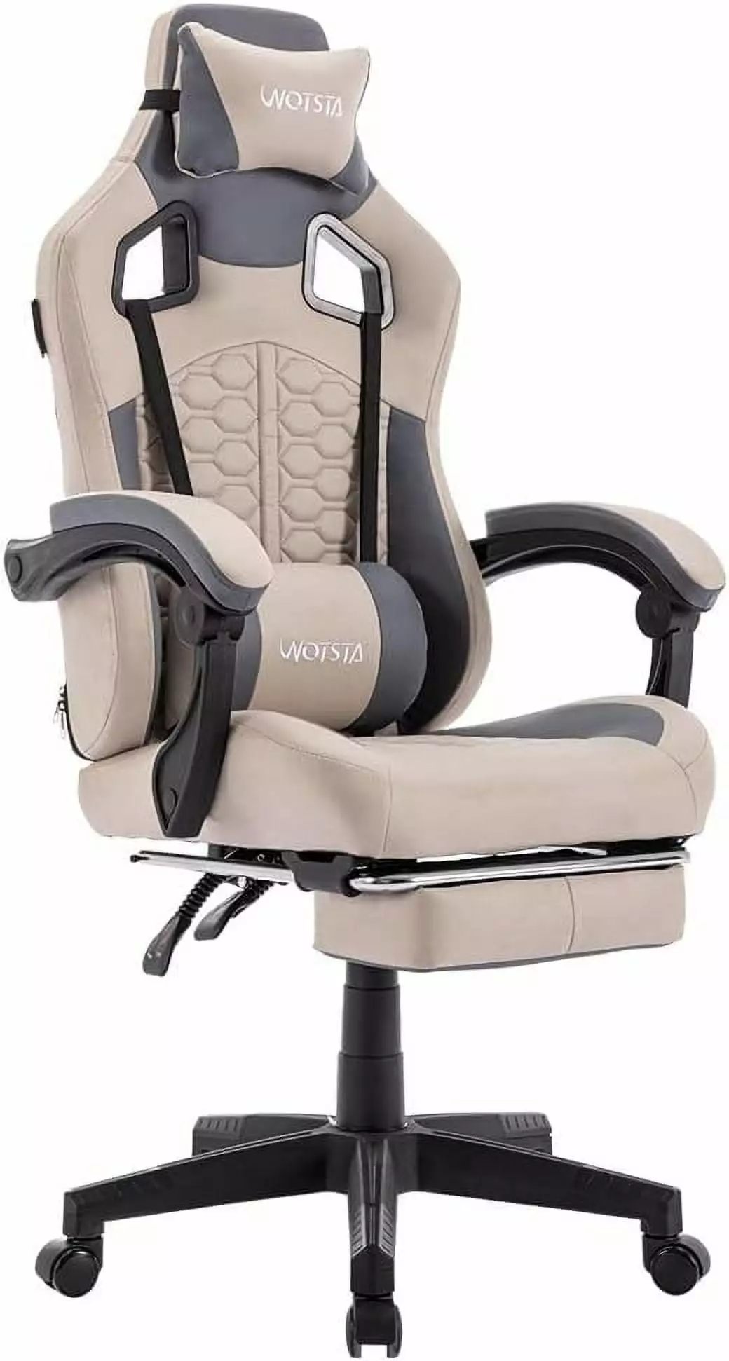 High Back PVC Leather Gaming Chair Massage Footrest and Lumbar Support Grey shinyswan