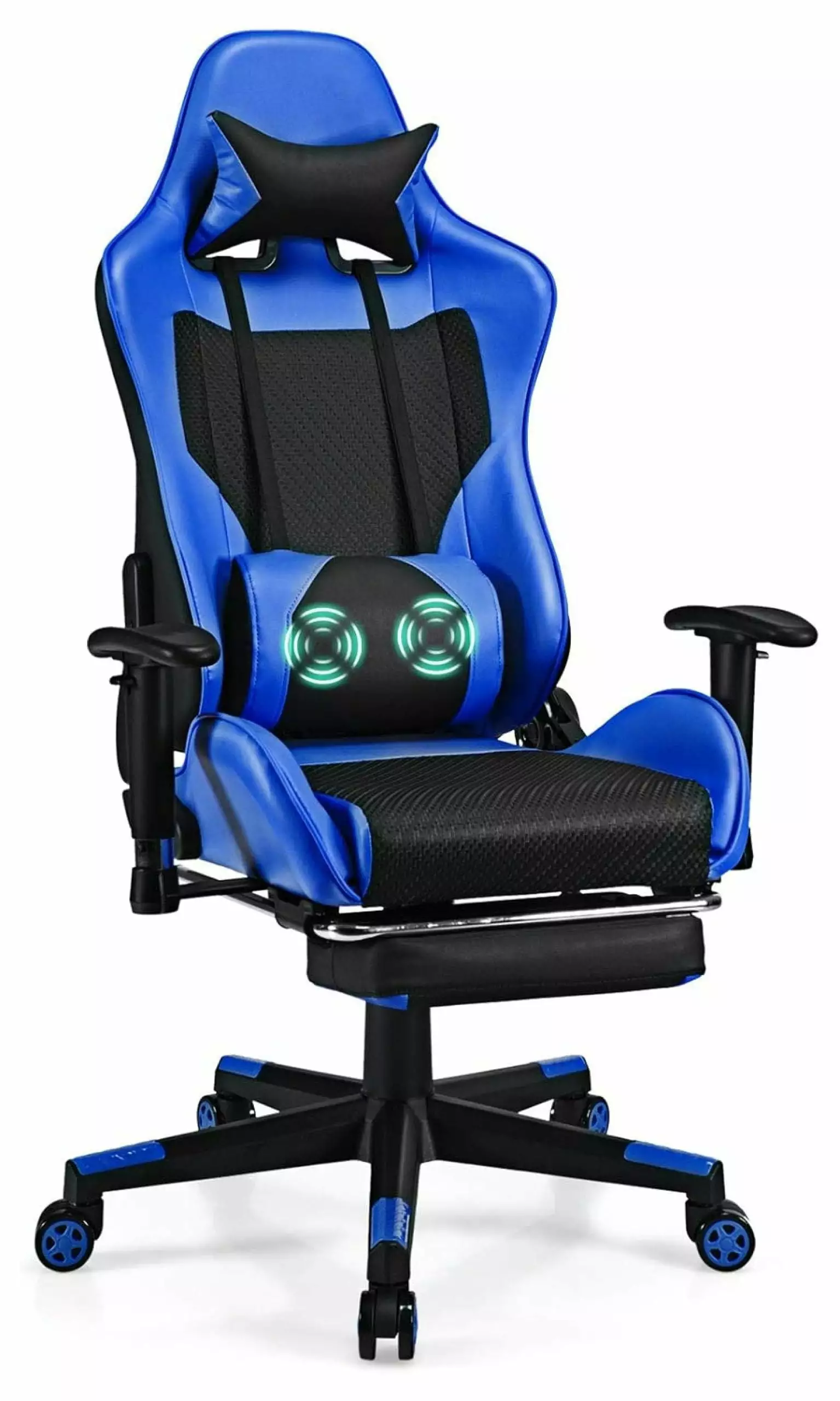 XIAOTAO Massage Gaming Chair Ergonomic High Back E-Sport Computer Chair Footrest Headrest and Lumbar Support Blue PU Leather