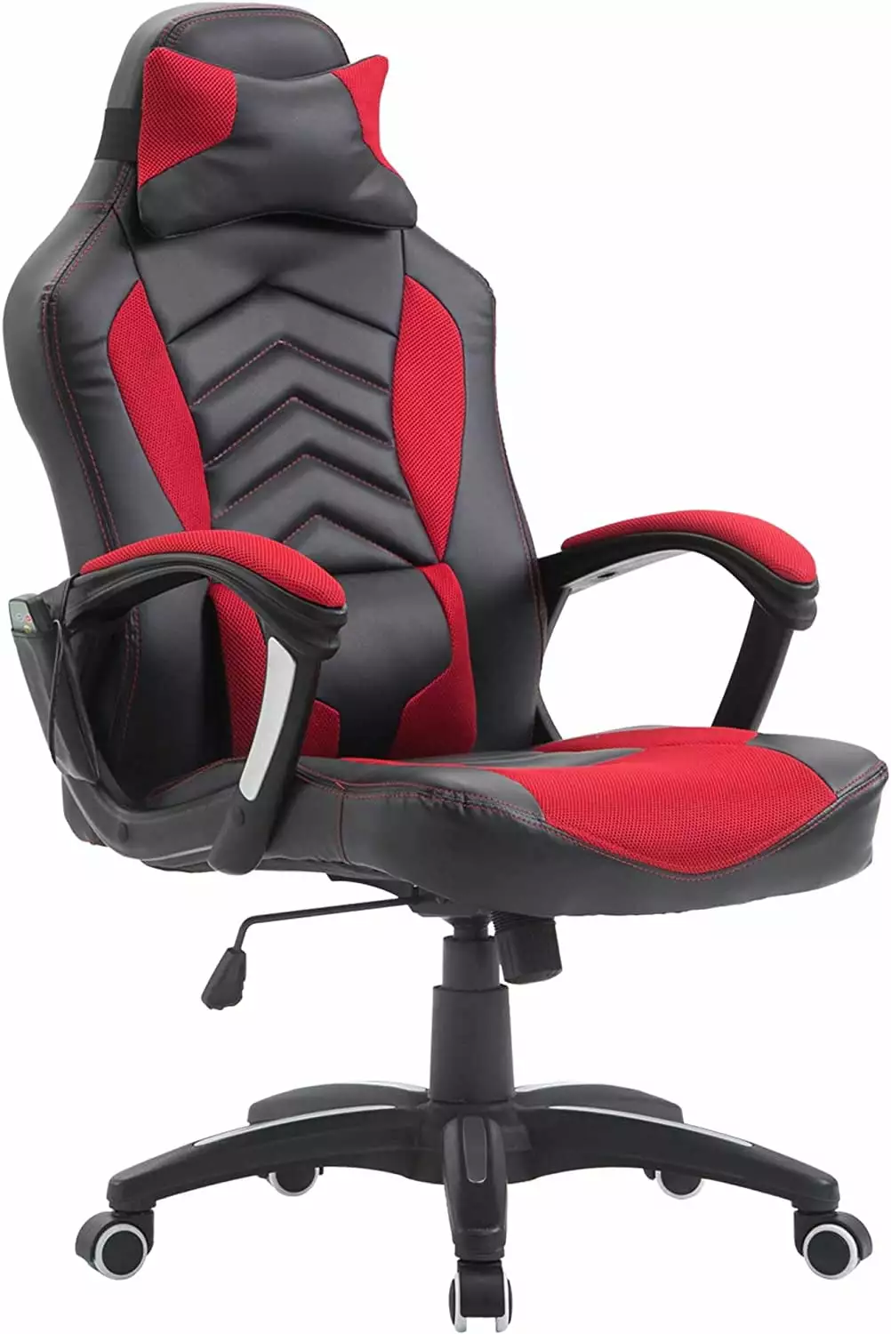6 Vibrating Point Massage Gaming Chair Heated Function - Racing Style Swivel Rolling Computer Chair Headrest - Red/Black ZJ