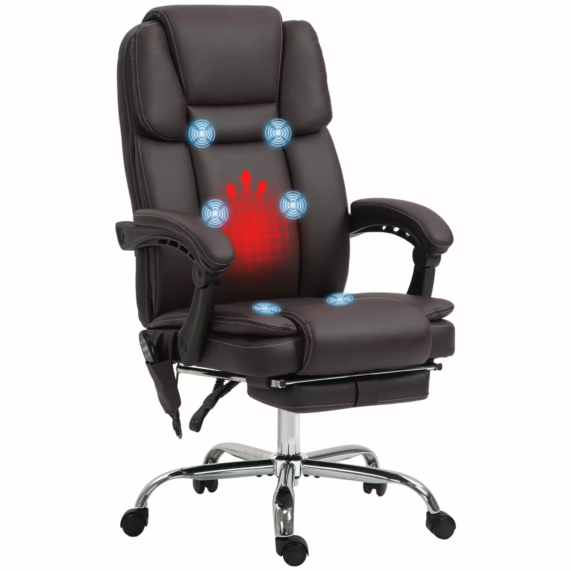 Massage Office Chair 6 Vibration Points Heated Reclining PU Leather Computer Chair Adjustable Height Footrest Brown CNCJ