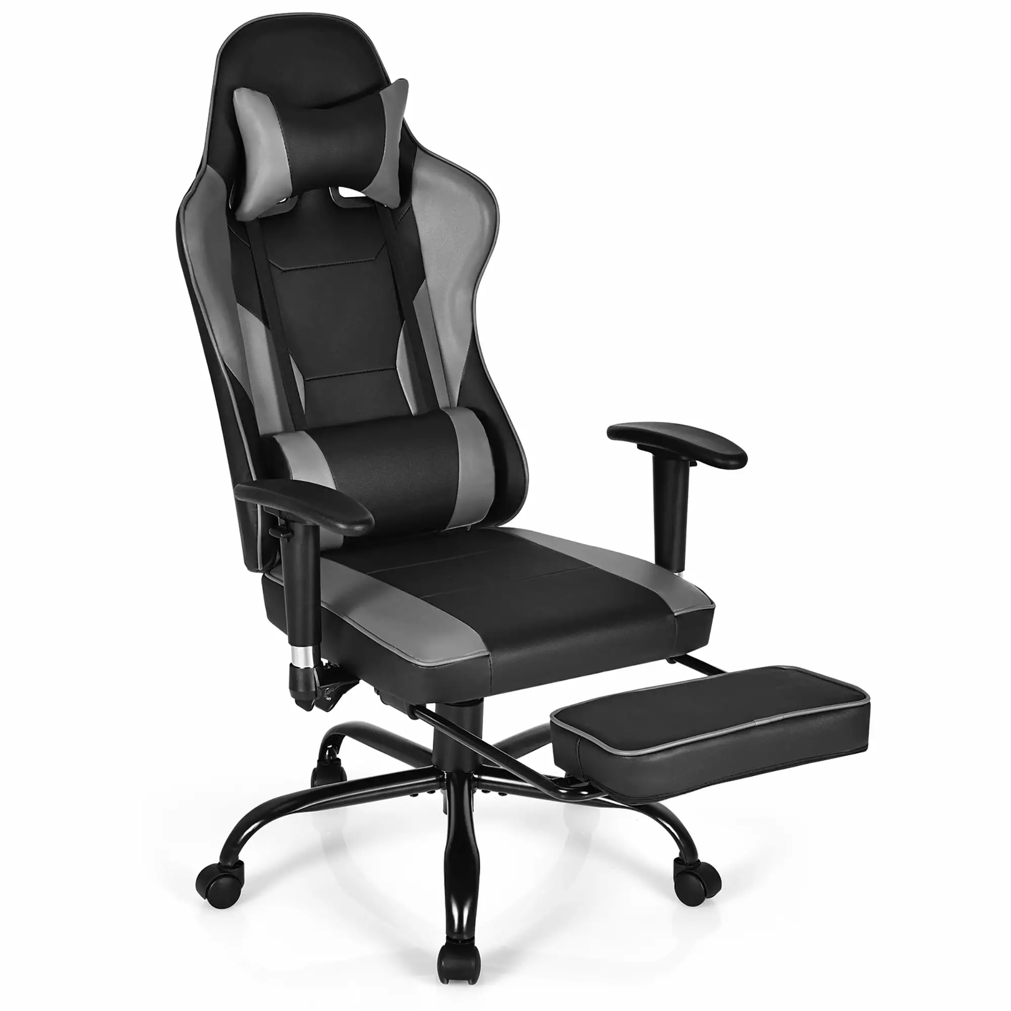 Executive Massage Office Chair 6 Vibration Points Microfiber Heated Reclining Chair Footrest Brown Costway