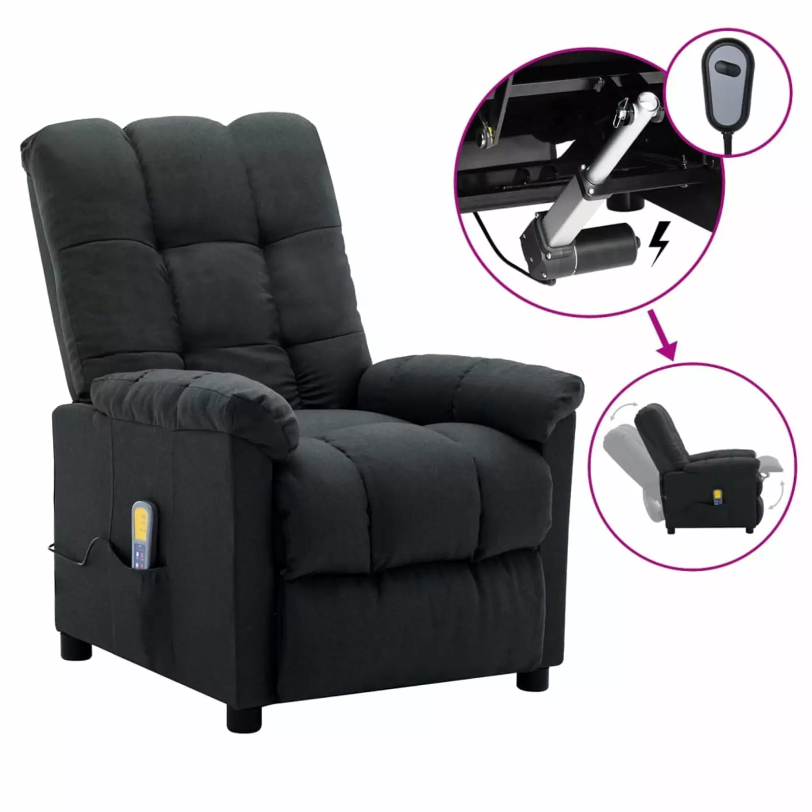 Anself Electric Massage Reclining Chair Adjustable Footrest and Backrest Dark Gray Fabric