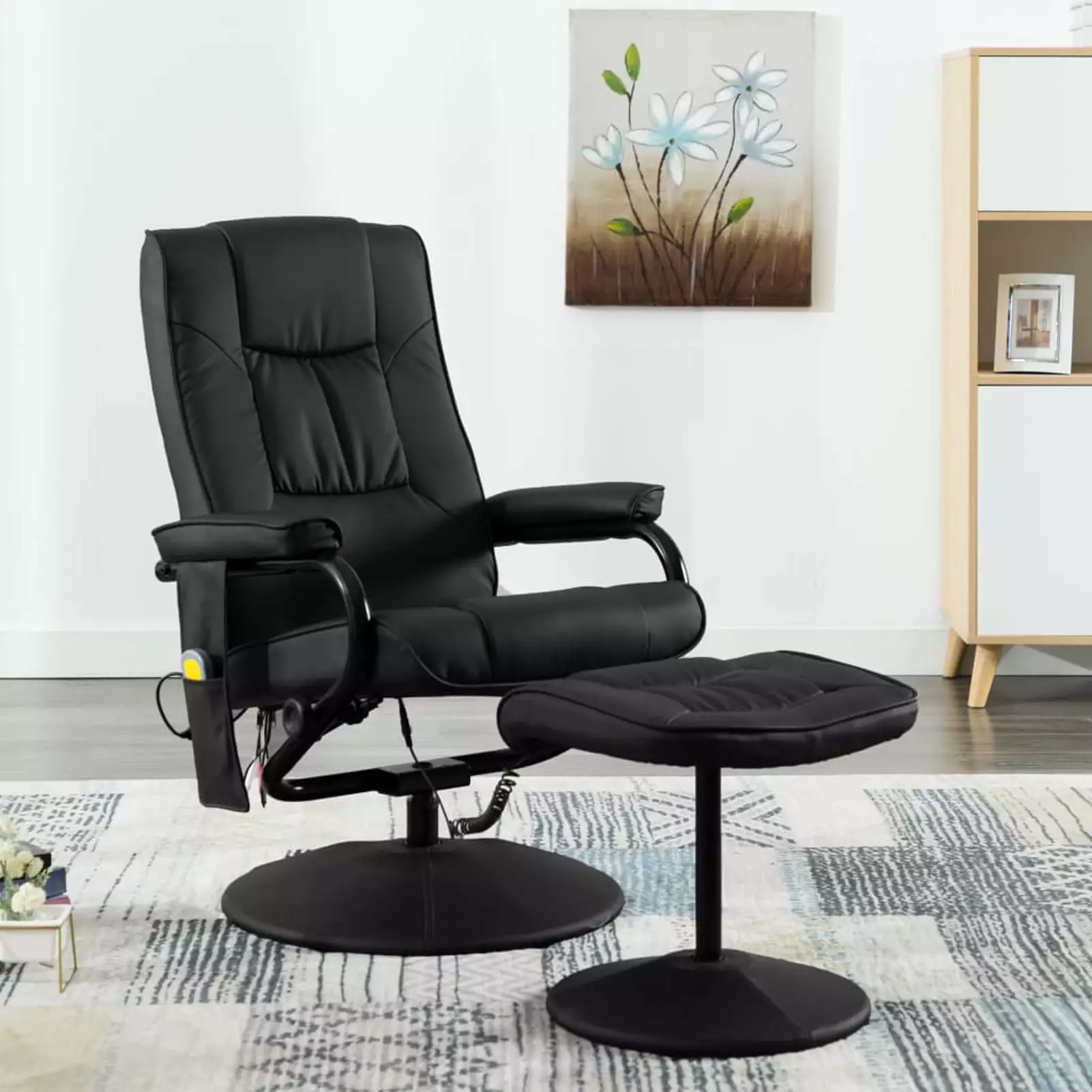 Anself Massage Recliner Ottoman Black Faux Leather Comfortable Relaxing Chair