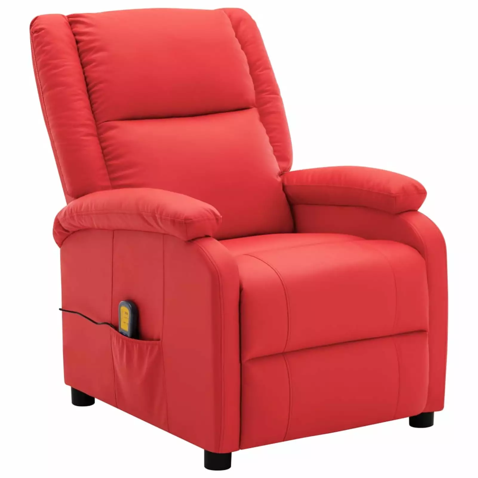 Anself Massage Reclining Chair Extended Footrest and Side Pocket Faux Leather Sofa Chair Recliner Red Elderly Living Room