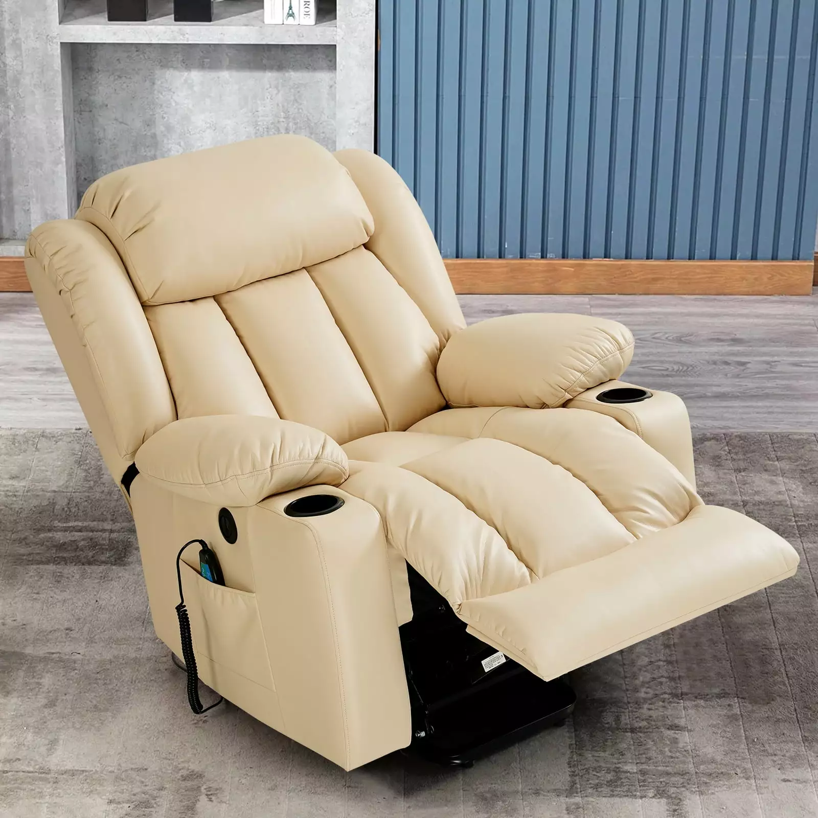 COHOME Large Power Lift Recliner Chair Heat and Massage Beige