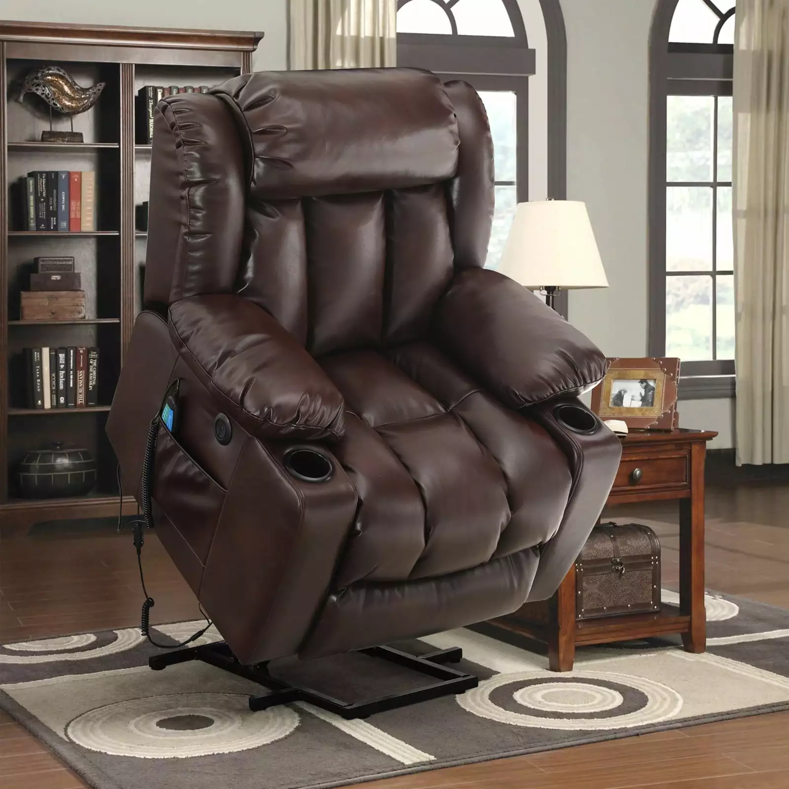 COHOME Large Power Lift Recliner Chair Heat and Massage Brown