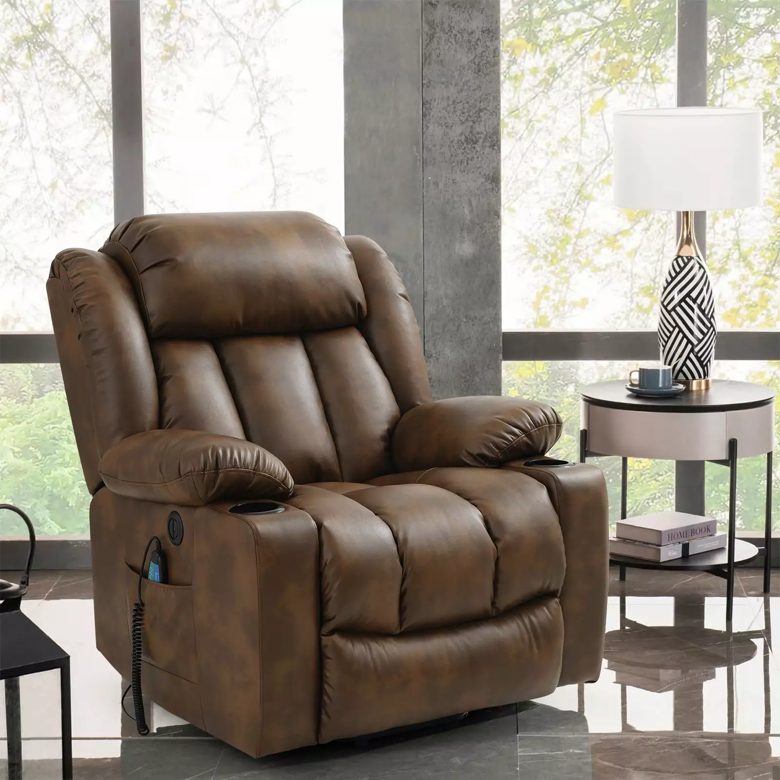 COHOME Large Power Lift Recliner Chair Heat and Massage Ochre