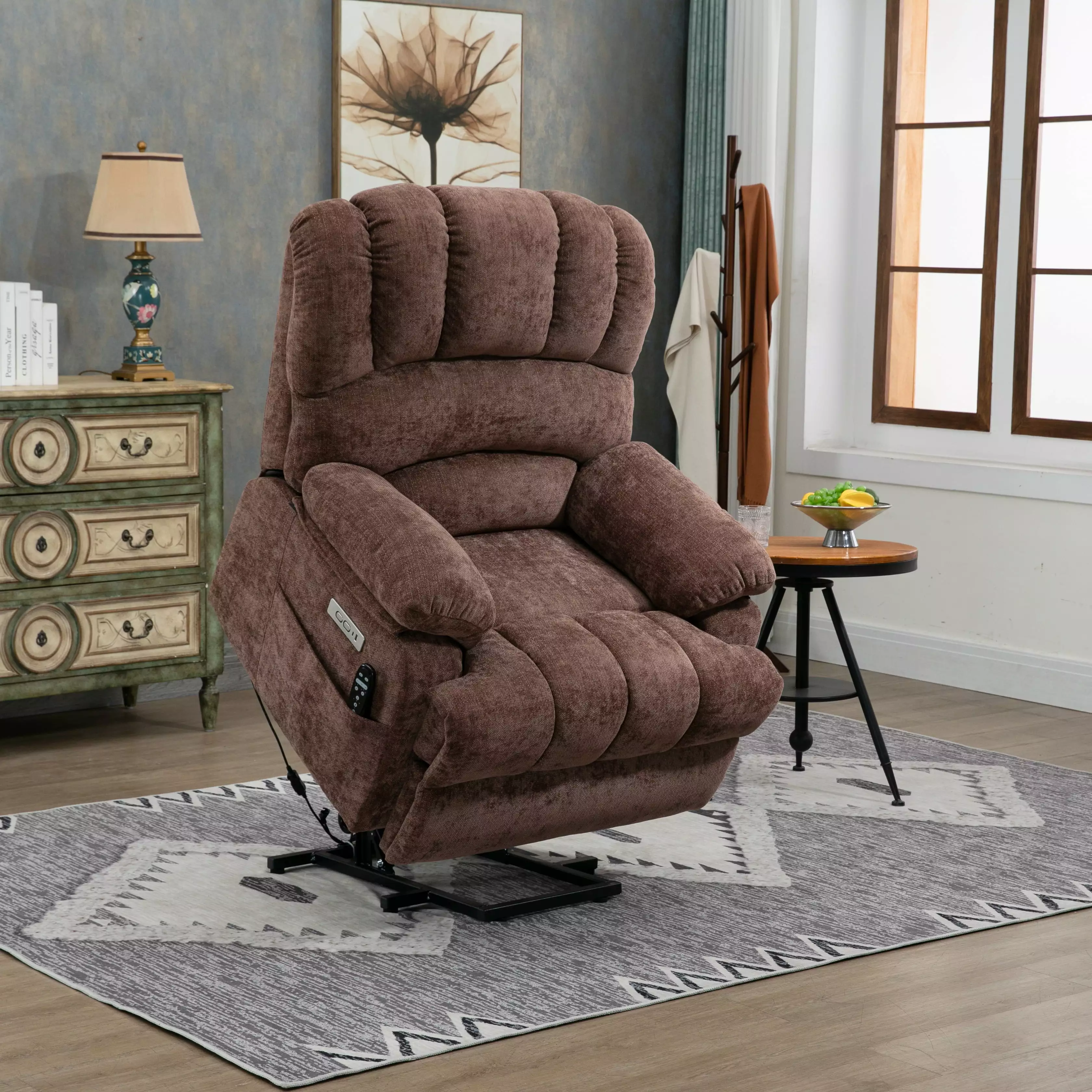 CoSoTower 23 Inch Seat Width High Back Large Size Chenille Power Lift Recliner Chair 8-Point Vibration and Lumbar Heating ...