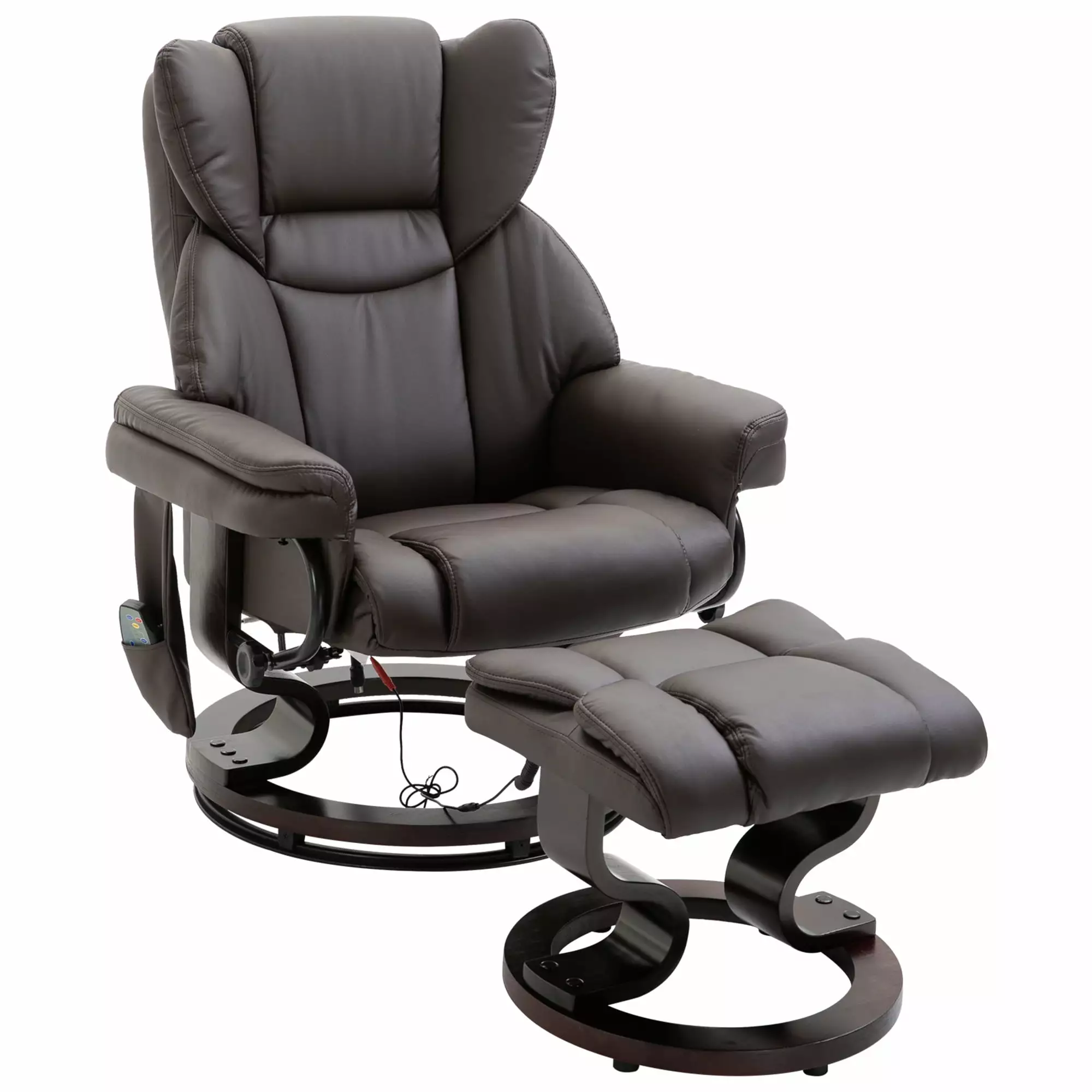 CoSoTower Massage Recliner Chair Ottoman Footrest 10 Vibration Points 360 Swivel Brown Faux Leather Living Room Chair