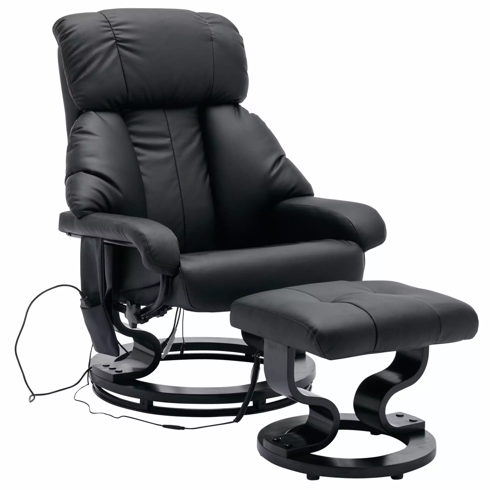 CoSoTower Recliner Ottoman Footrest Vibration Massage Faux Leather Swivel Wood Base Black