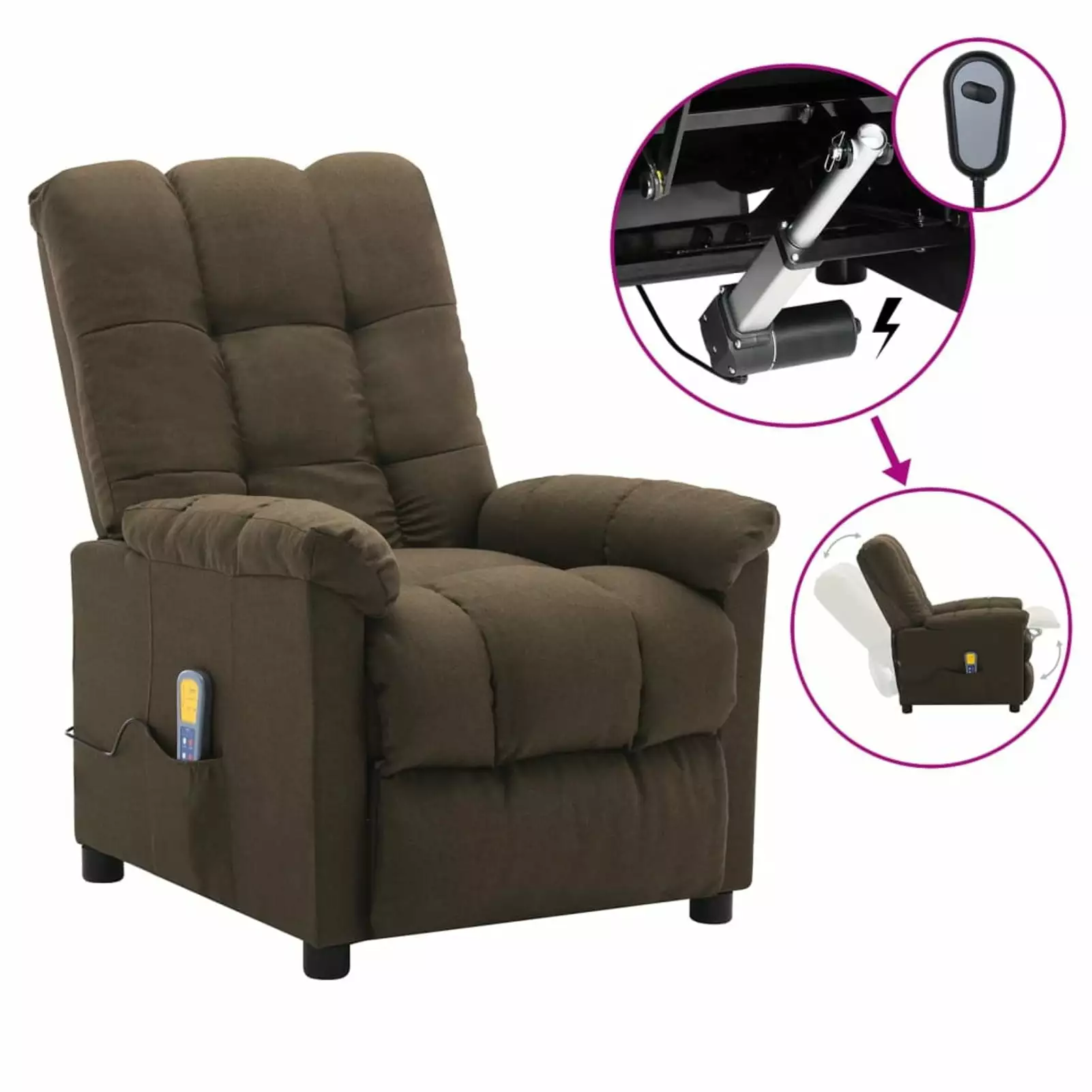Dcenta Electric Massage Reclining Chair Adjustable Footrest and Backrest Brown