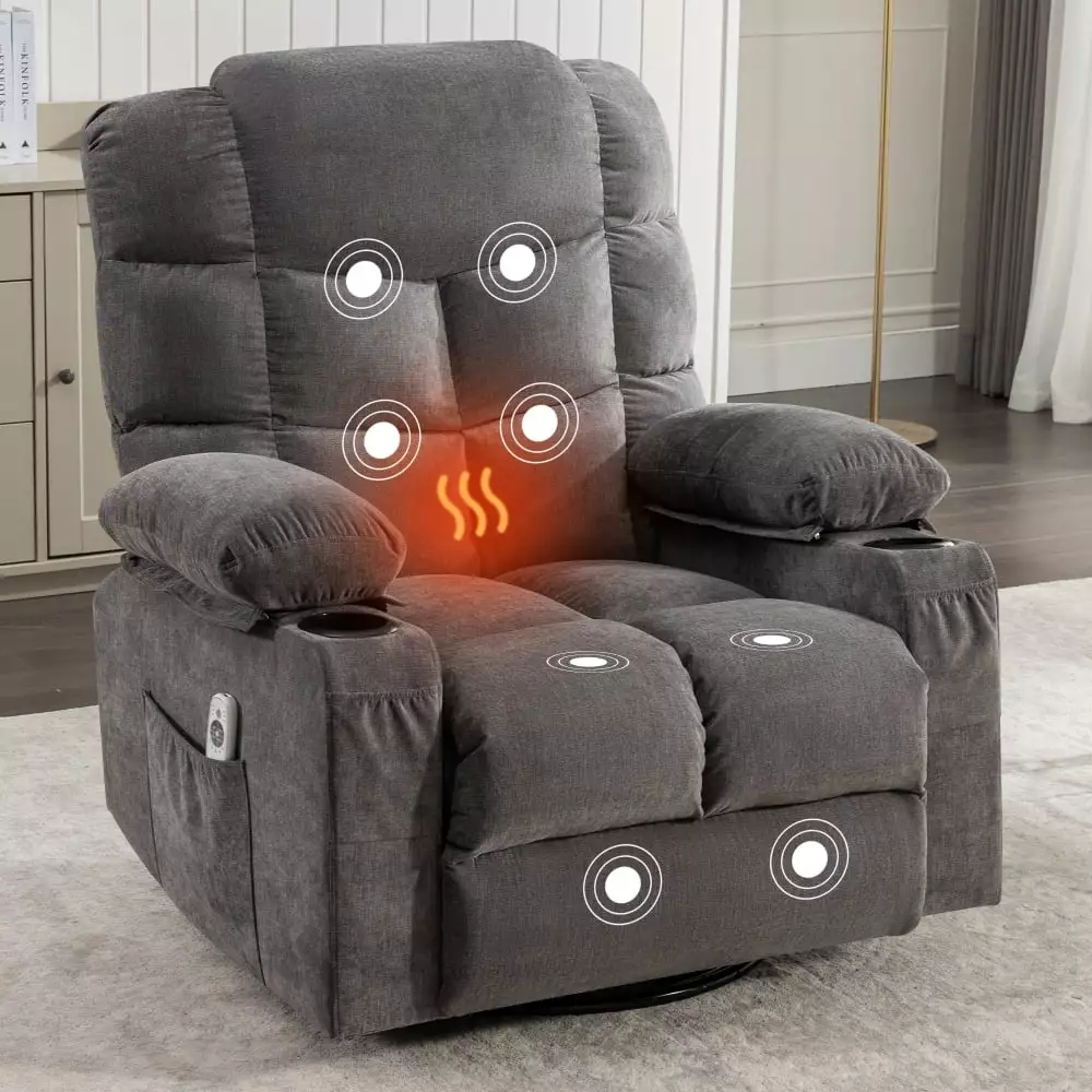 DeeHome Massage Rocker Recliner Chair Heat and USB Charge Port Grey