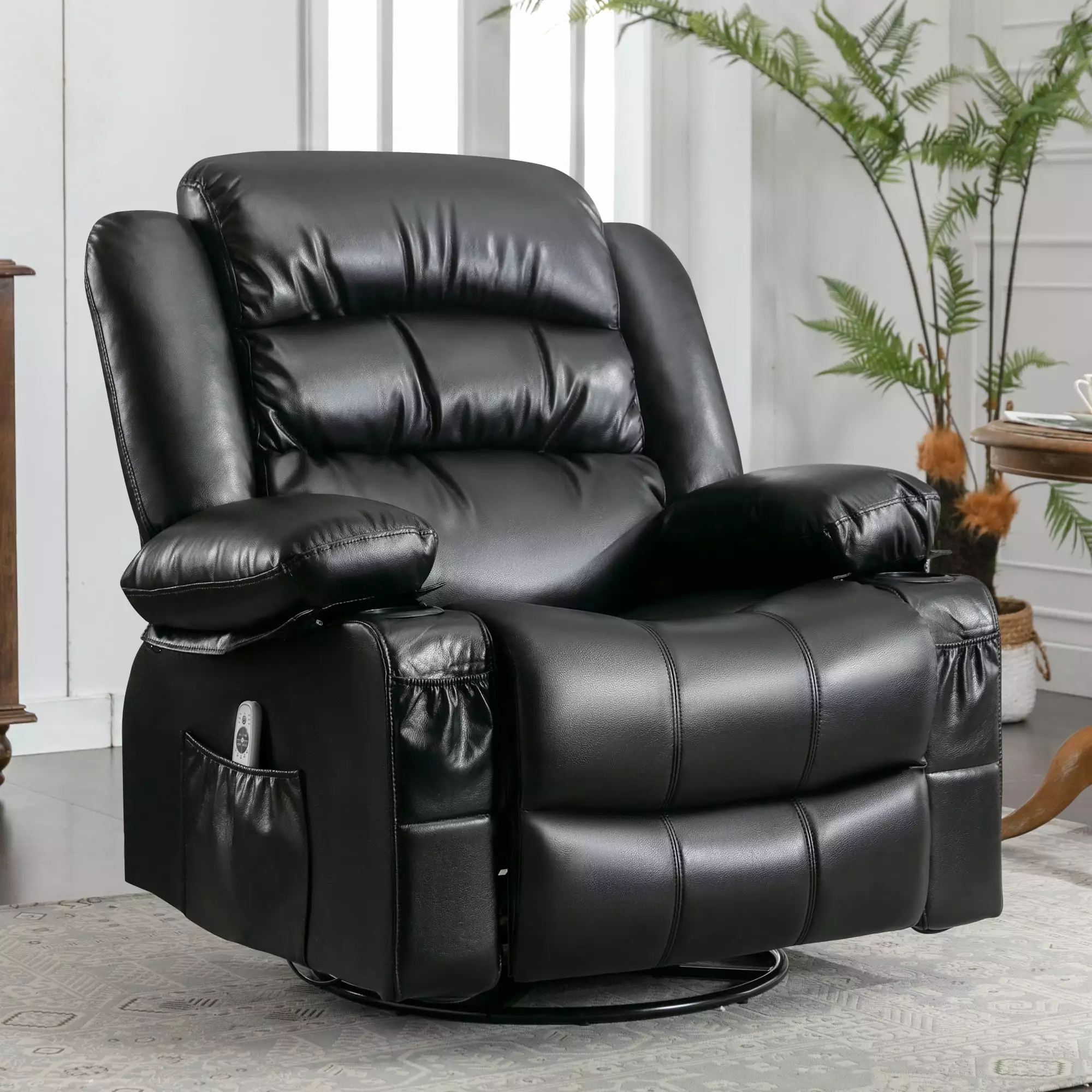 DeeHome Massage Swivel Rocker Recliner Chair Vibration Massage and Heat - Includes Cup Holders and USB Charge Port