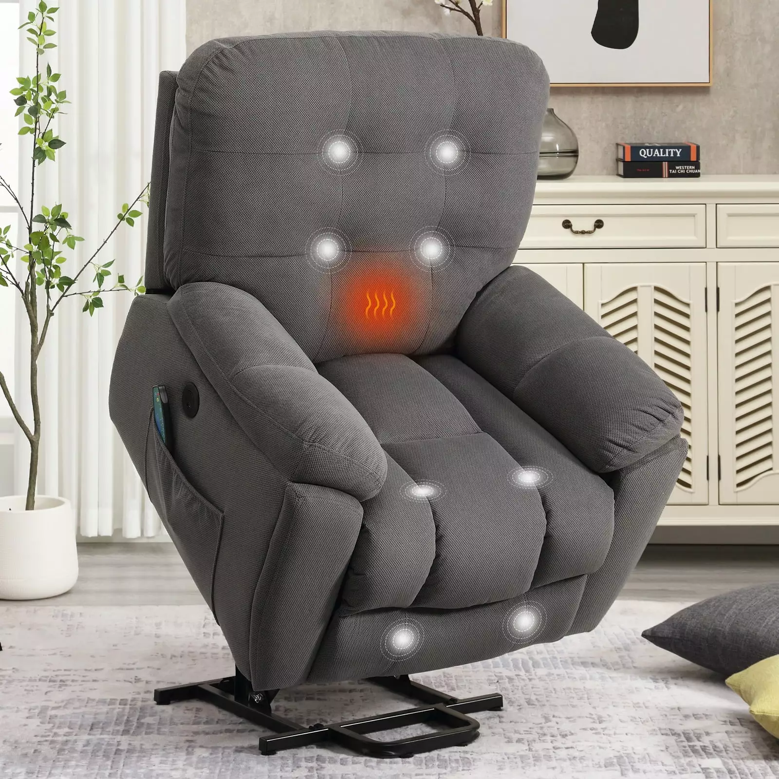 DeeHome Power Lift Chair Vibration Massage and Heating Function Recliner USB Port Gray