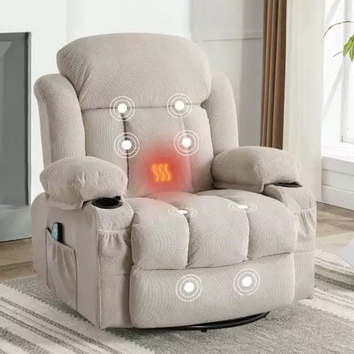 DeeHome Swinging Recliner Massage Heated Sofa USB and Cup Holders Beige