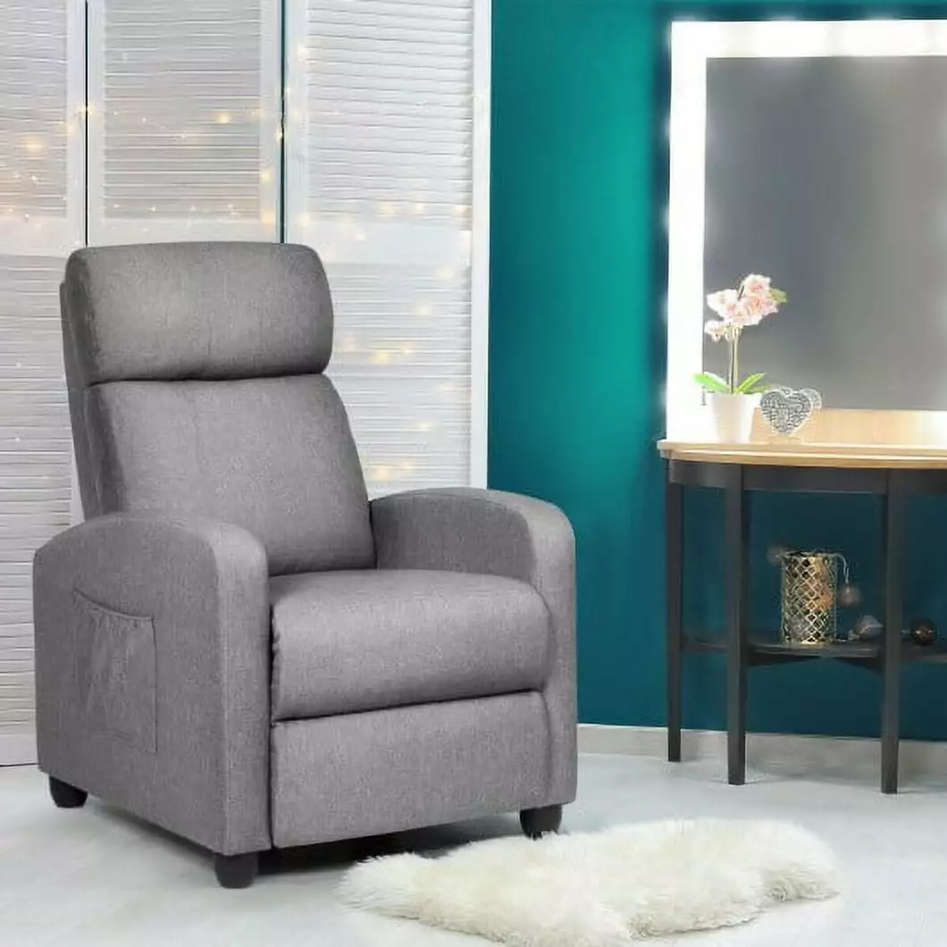 Recliner Sofa Wingback Chair Massage Function Gray Upholstered Comfortable Seat Generic
