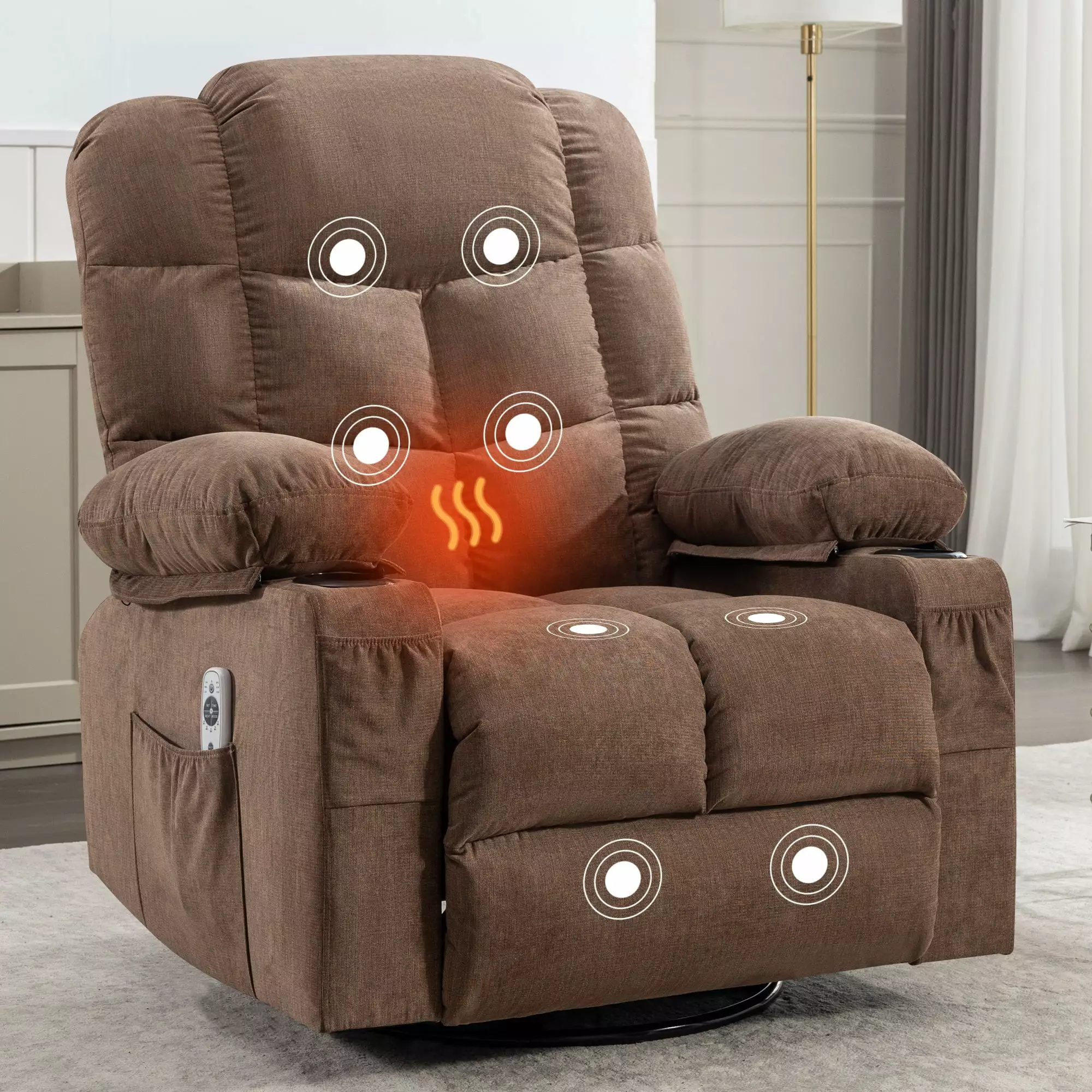 Tulano Oversized Power Recliner Massage - Brown Leather Recliner Chair Go Green Woods