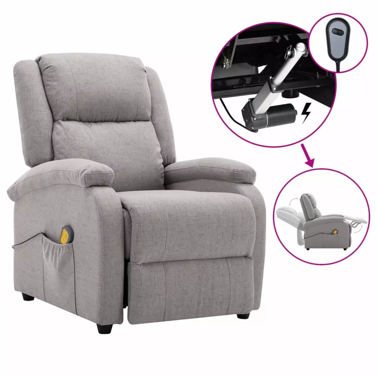 Massage Recliner Gray Fabric Living Room Comfort Htovila