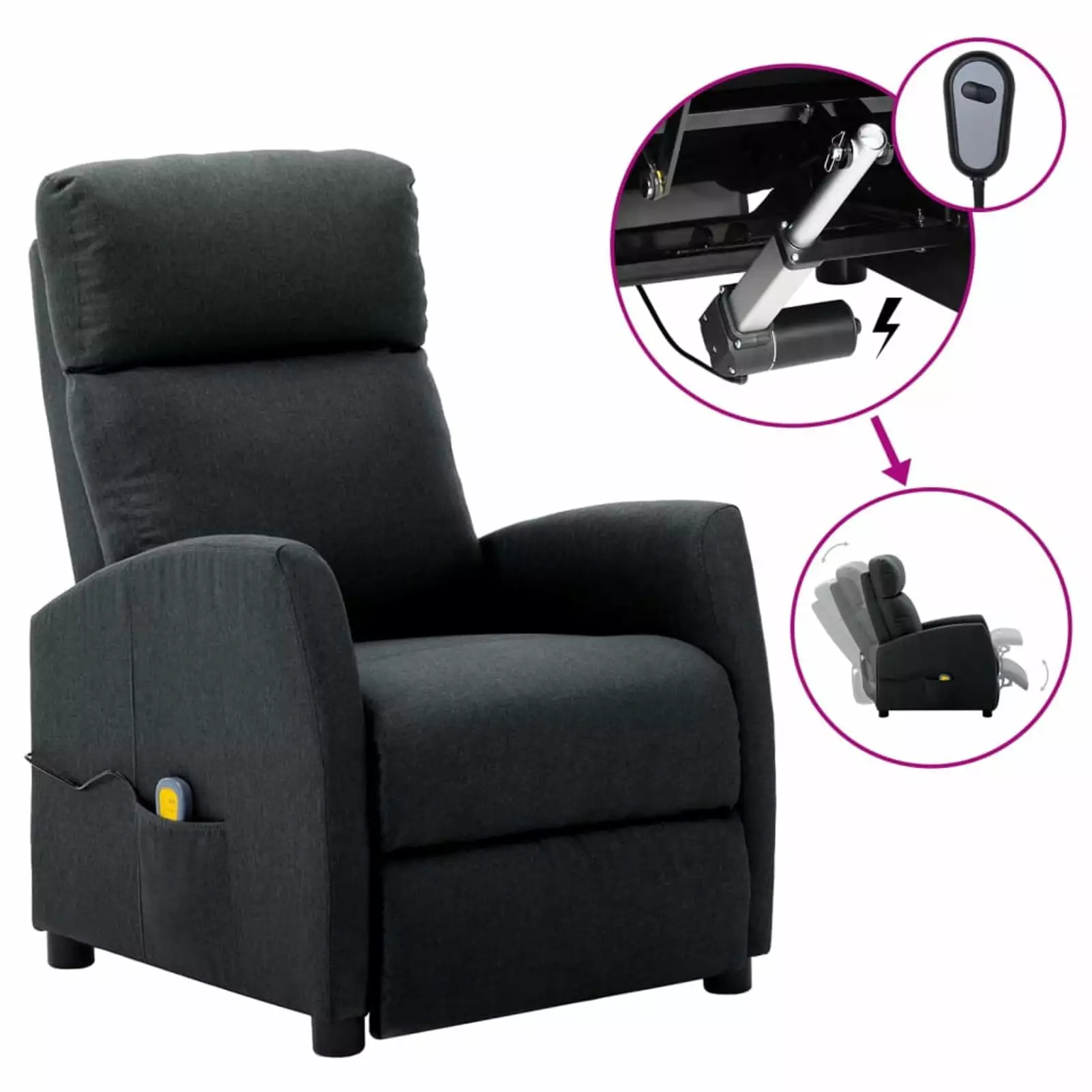 Anself Electric Massage Reclining Chair Adjustable Footrest Dark Gray Elderly 26.4 x 33.9 x 39.4 Inches iKayaa
