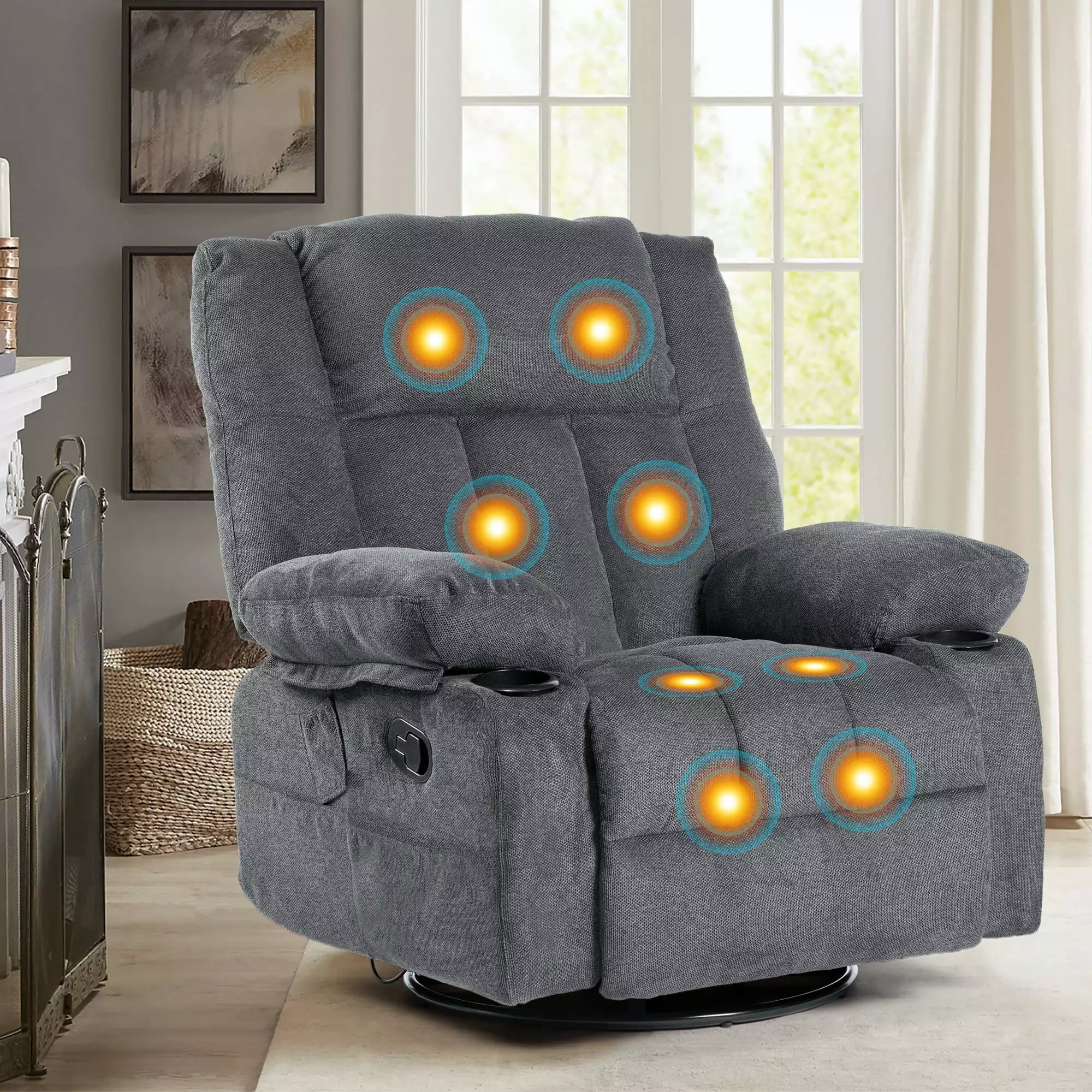 Heat and Massage Power Lift Recliner Chair Elderly Remote Control Cup Holders and Side Pockets Jamini