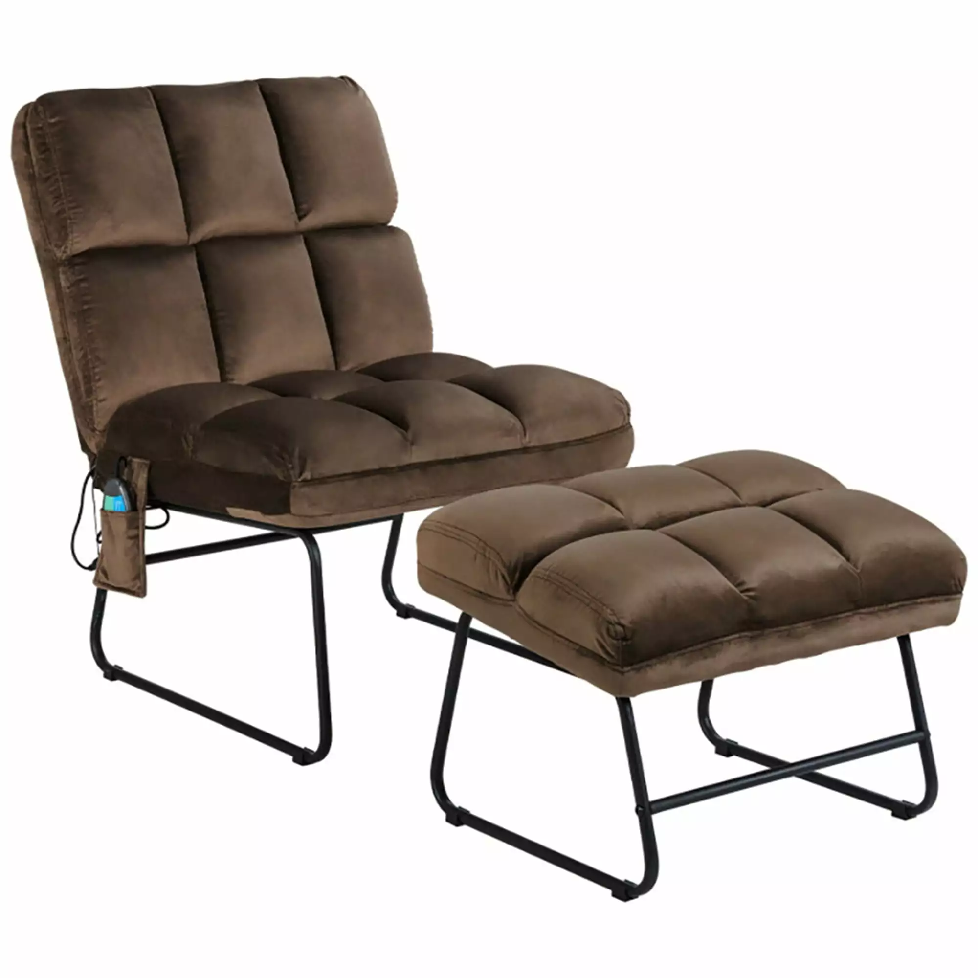 Kadyn Velvet Massage Recliner Ottoman and Remote Control - Brown Reading Chair