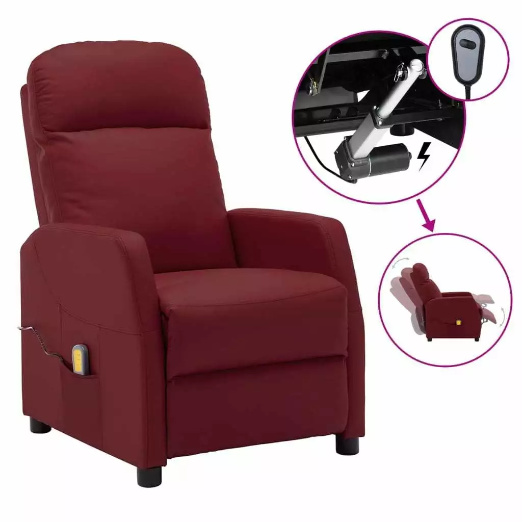 LANTRO JS Electric Massage Reclining Chair Wine Red Faux Leather