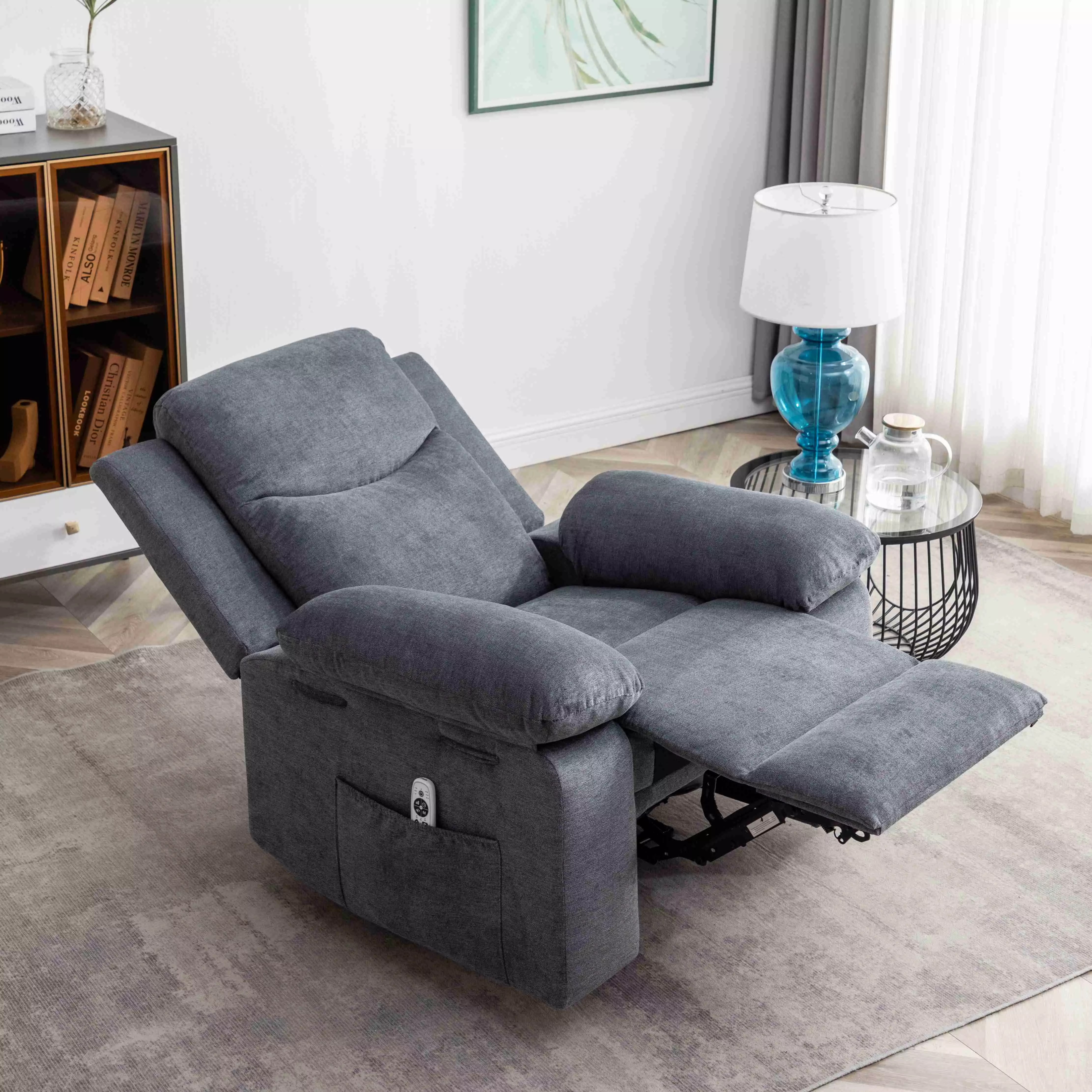 Llinc Store Power Recliner Chair Massage Heating System Dark Gray Velvet