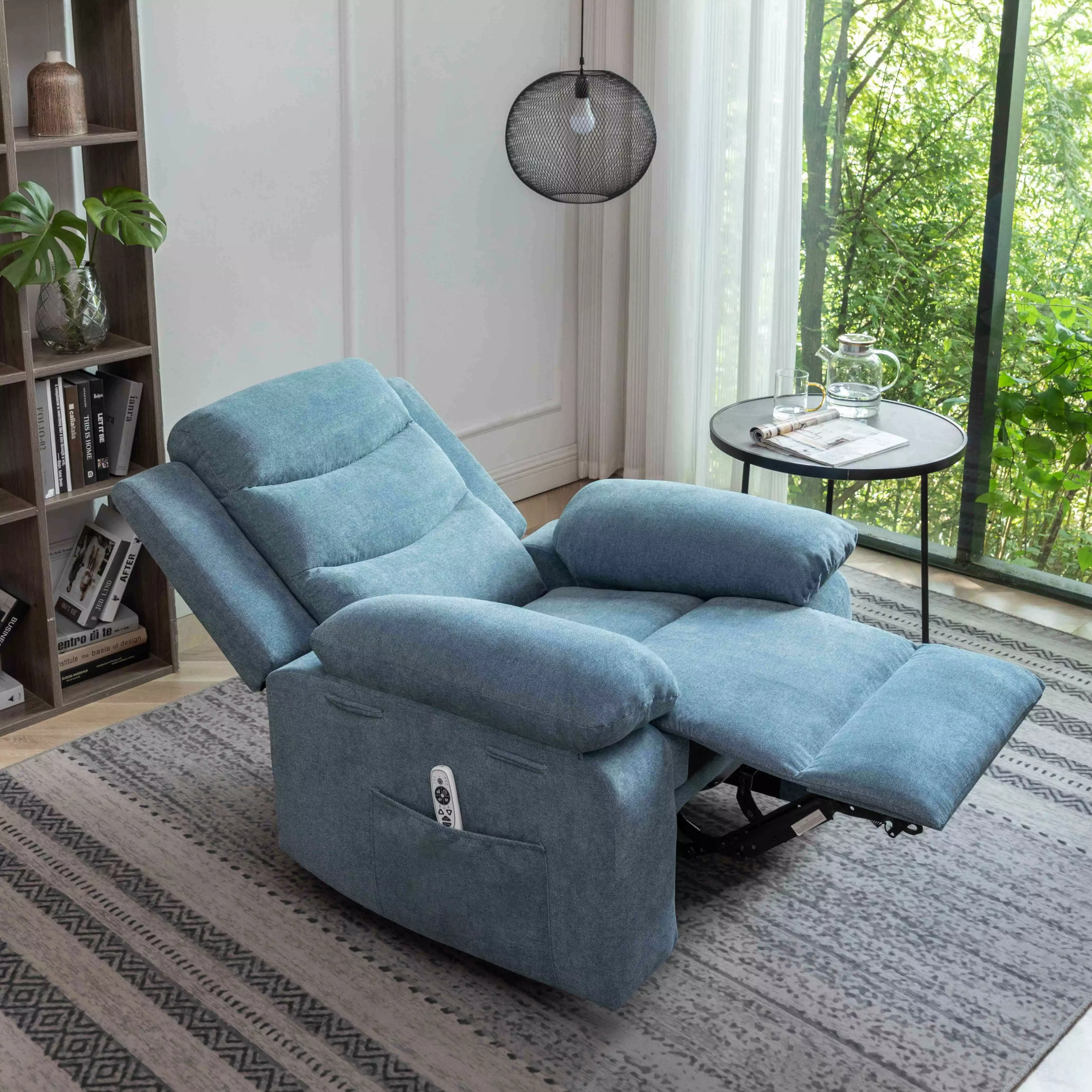 Llinc Store Power Recliner Chair Massage Heating System Blue Velvet