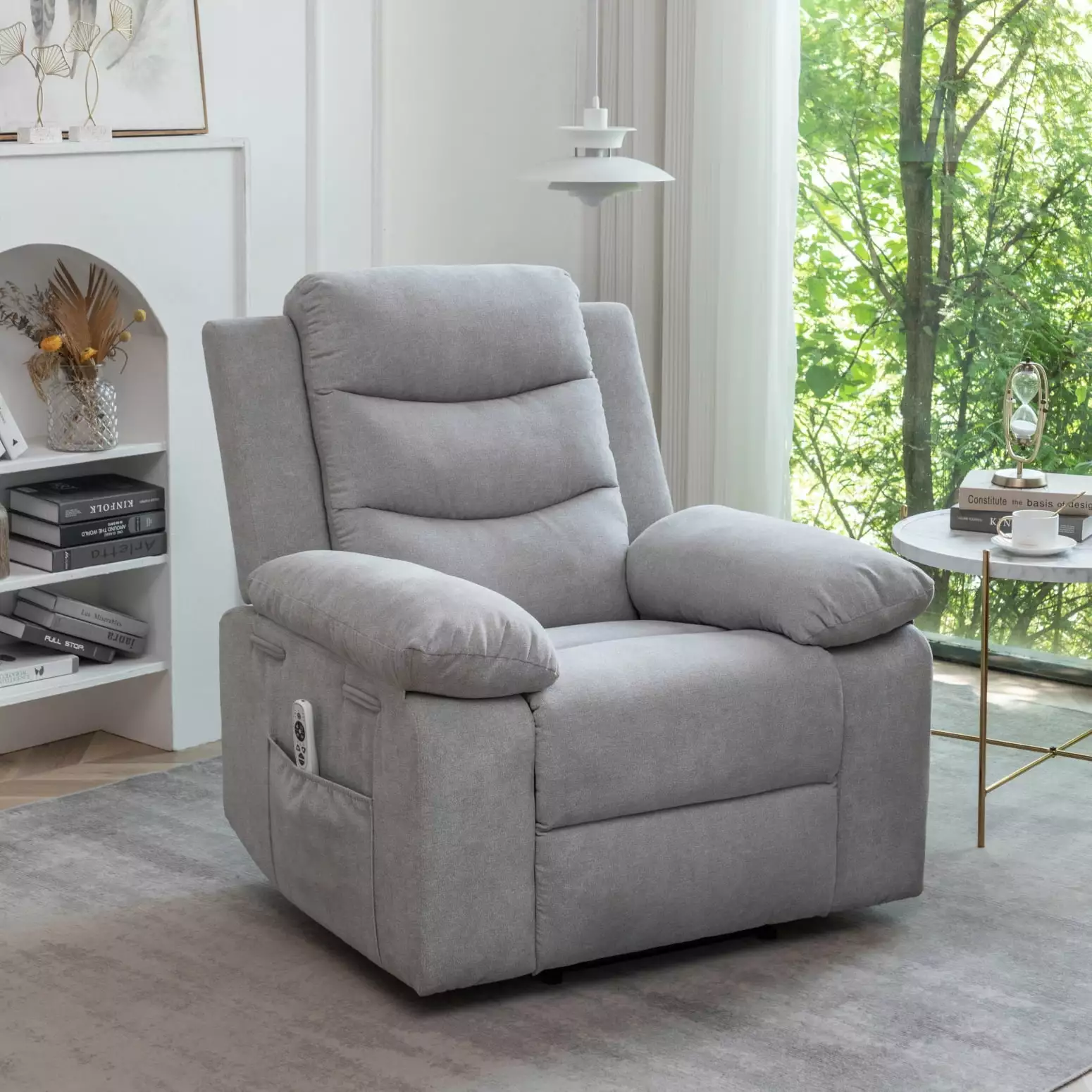 Light Gray Velvet Power Recliner Heat and Massage Function LMing