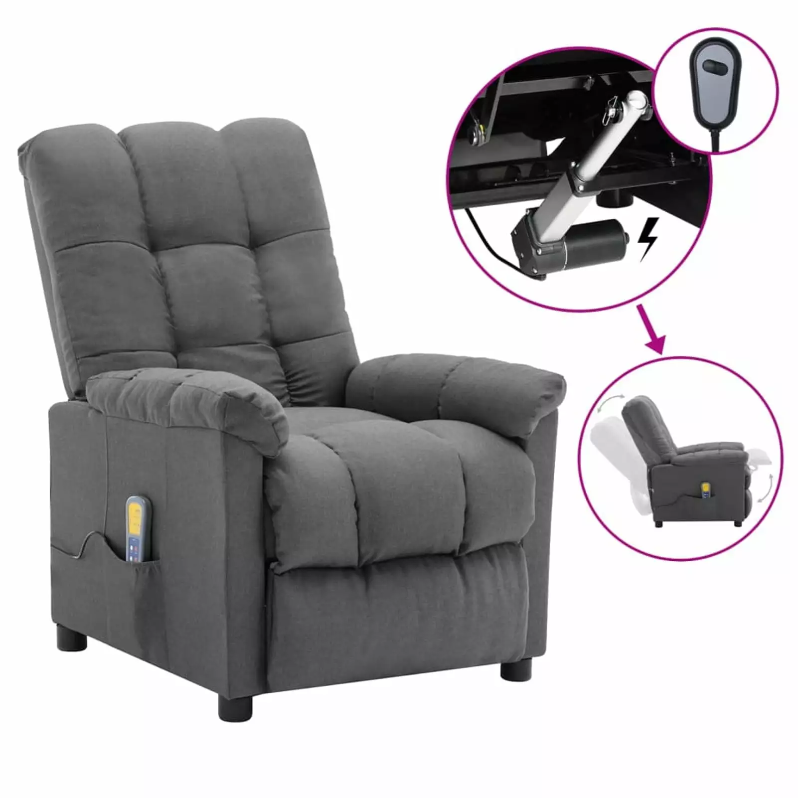 Electric Massage Recliner Chair Light Gray Fabric Adjustable Footrest and Backrest Maboto