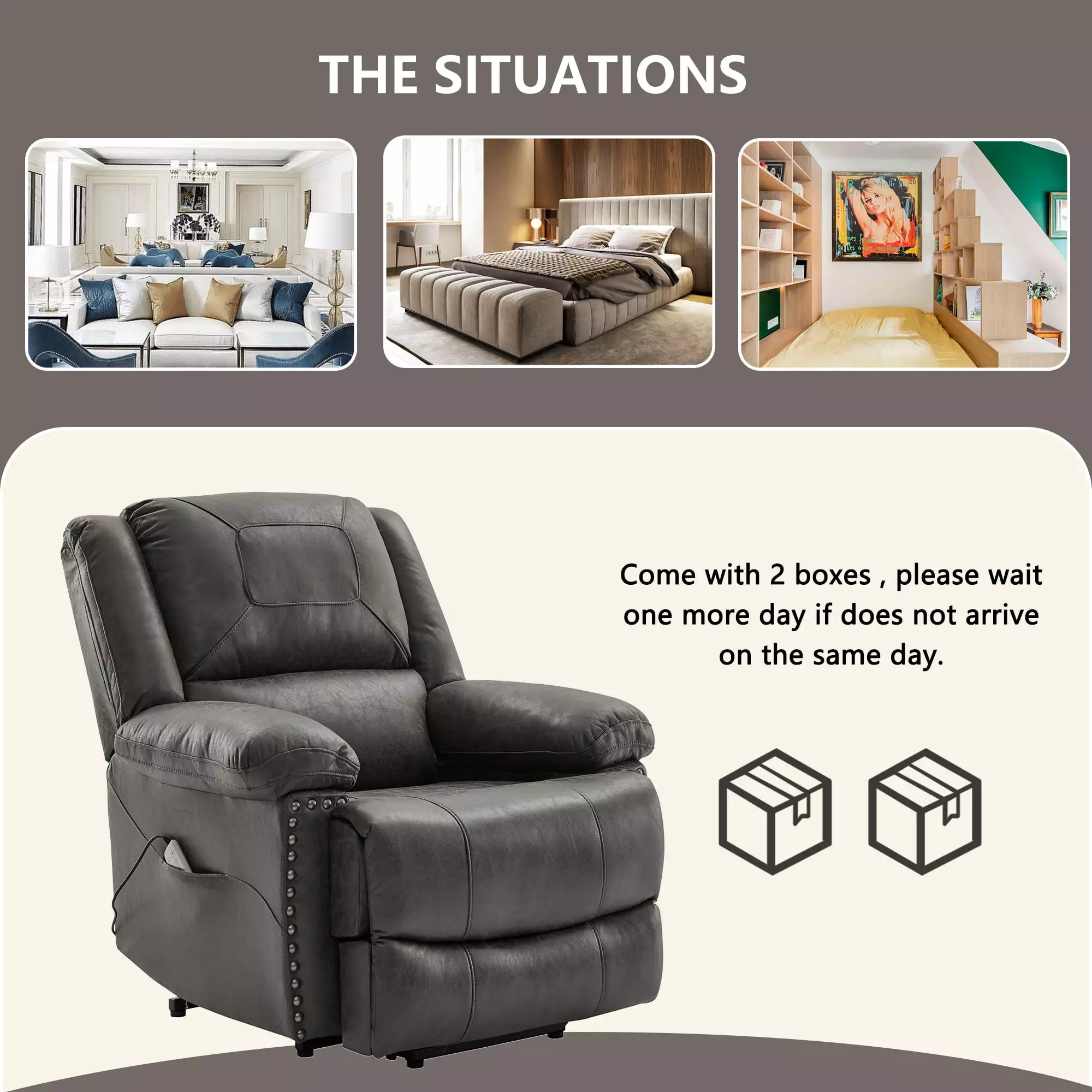 Mefine Power Lift Sofa Recliner Chair Adjustable Massage and Heating System Gray
