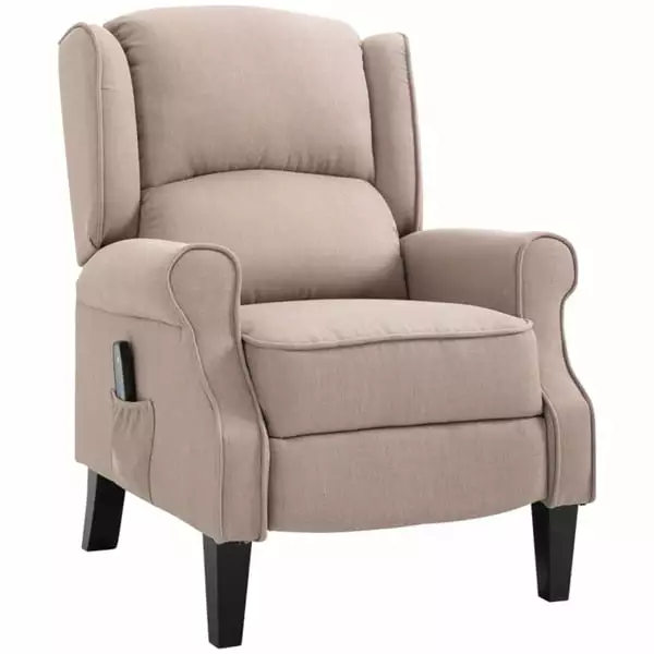 Miekor Dark Beige Recliner Chair Wingback Single Sofa Vibration Massage Heat Push Back